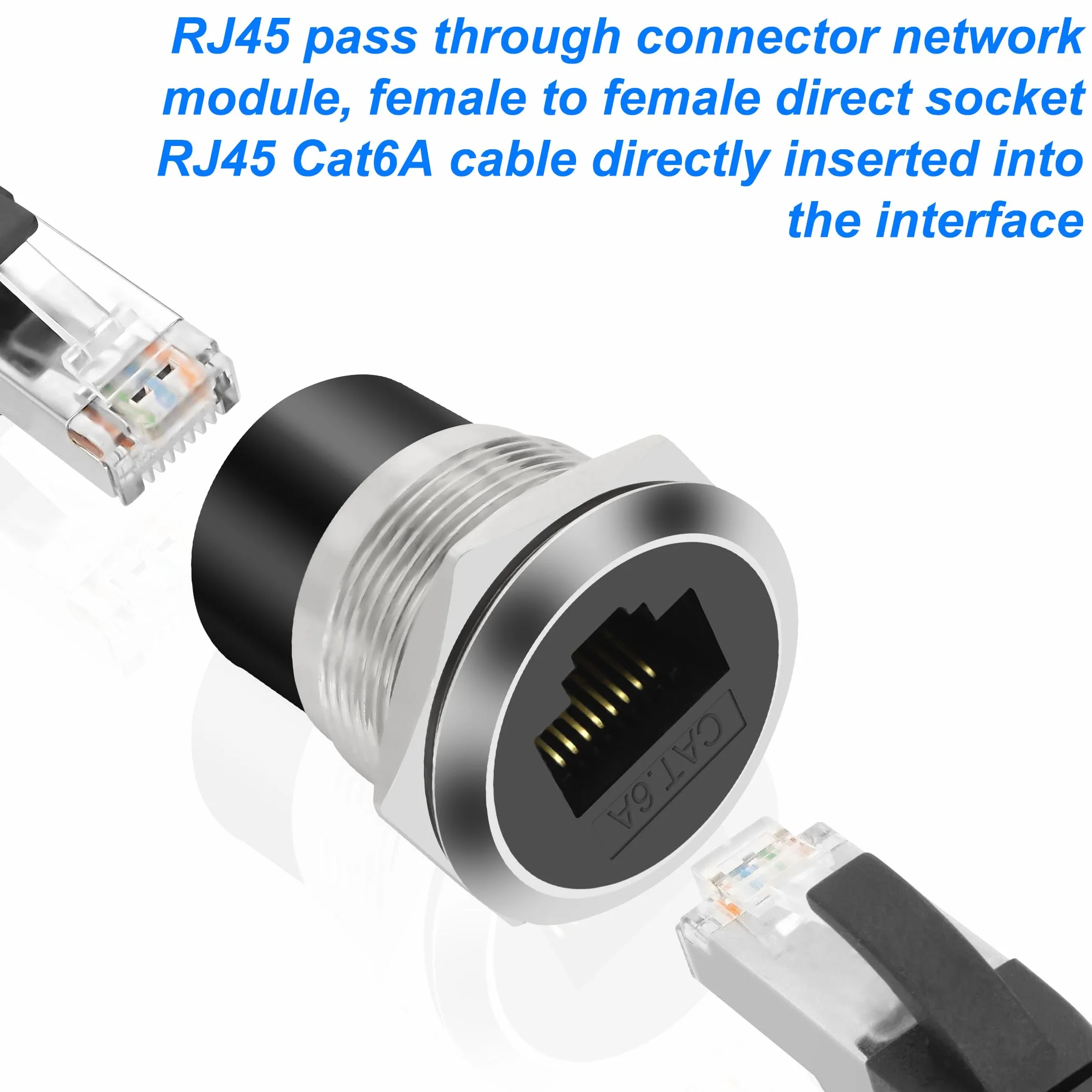 RJ45 CAT6A Panel Mount Adaptador Rosca Montaje Fijo Acoplador Ethernet Hembra a Hembra Conector Cat6A/CAT6/CAT5E 8P8C Red Socket LAN