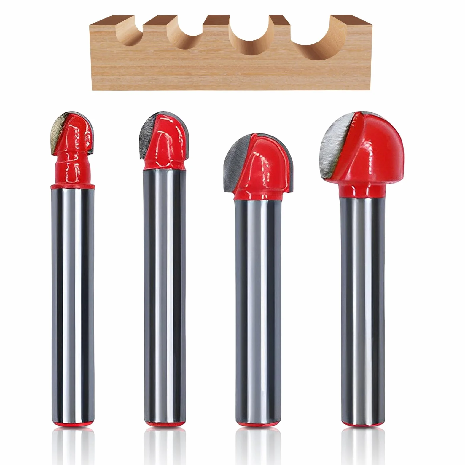 Fresa de metal duro, 4 piezas de fresa esférica de madera, fresa redonda de 6,35 mm, vástago redondo de nariz redonda, caja de cove, fresa para carpintería (diámetro 6,35/7,94/9,52/12,7 mm)