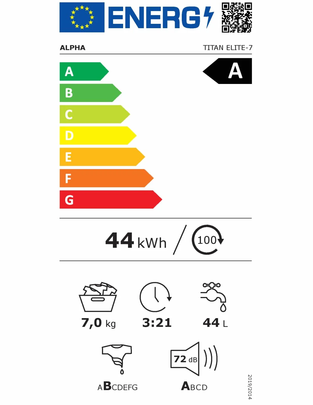 ALPHA Lavadora TITAN Elite-7, 7kg, 1200rpm, Eficiencia A, Negro Brillo