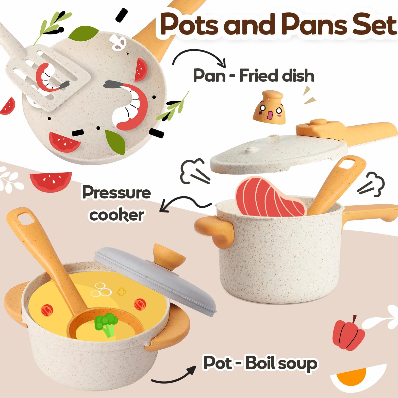 HYAKIDS Juego de Cocina para Niños, Ollas y Sartenes, Utensilios de Chef 3-5 Años