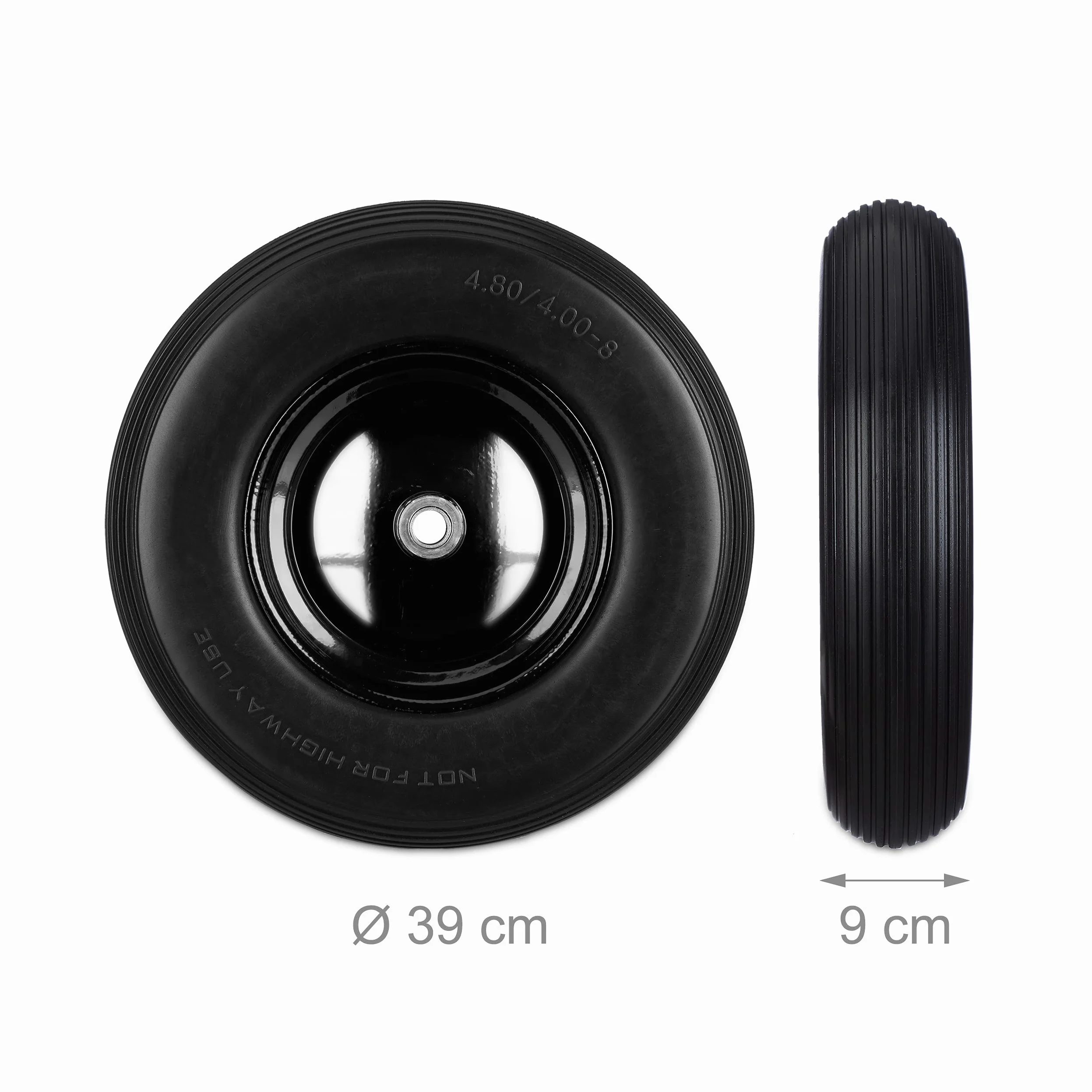 4 Ruedas Carretilla 4.80 4.00-8, Neumáticos Goma, Llantas de Acero, Repuesto, Cargas de hasta 100 kg, Negro