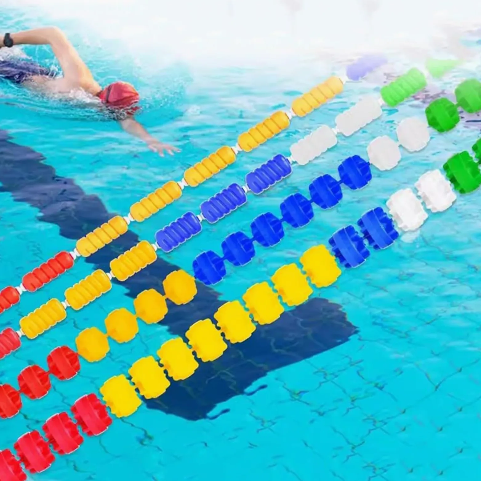 Línea de flotador de piscina, cuerda de alambre de acero con flotadores de flotabilidad, divisor de piscina para uso en interiores y exteriores