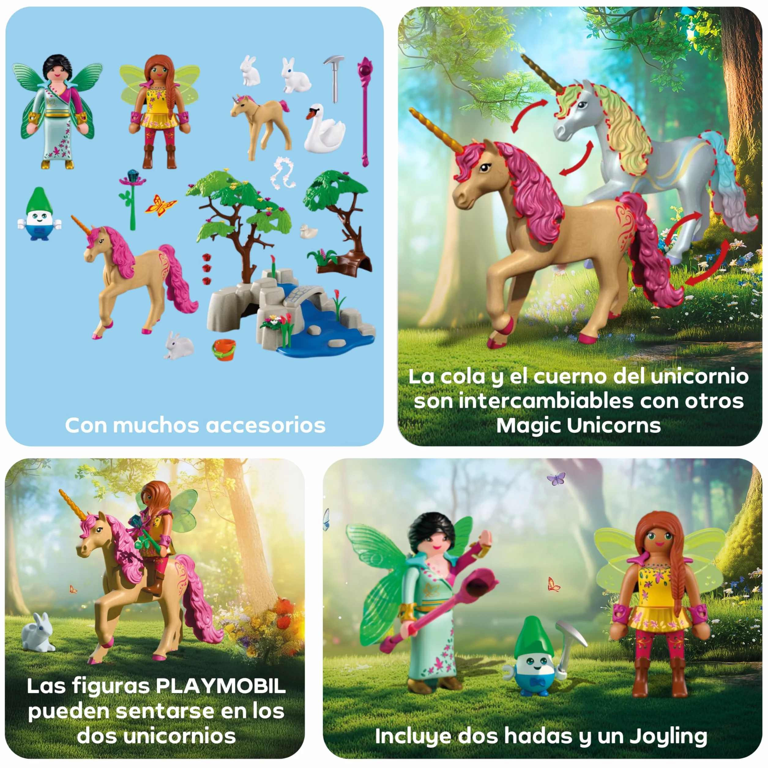 PLAYMOBIL Fantasy & Magic Excursión de Las Hadas 2 Hadas Familia de Unicornios Joyling Cueva de Piedras Preciosas Juguete 4 años 72067