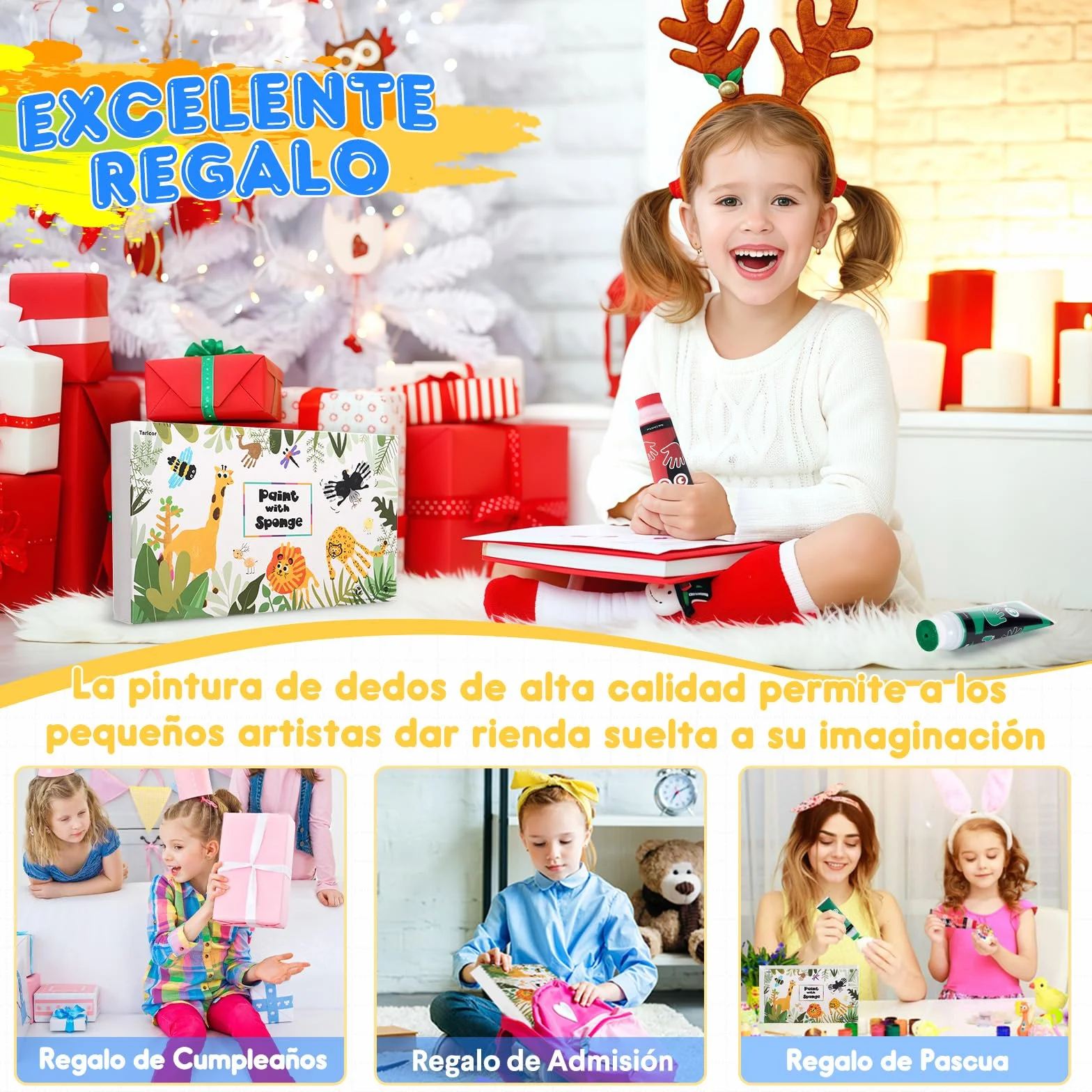 Pintura de Dedos para Niños 8 Colores 8x75ml No Tóxica Kit Pintura Dactilar