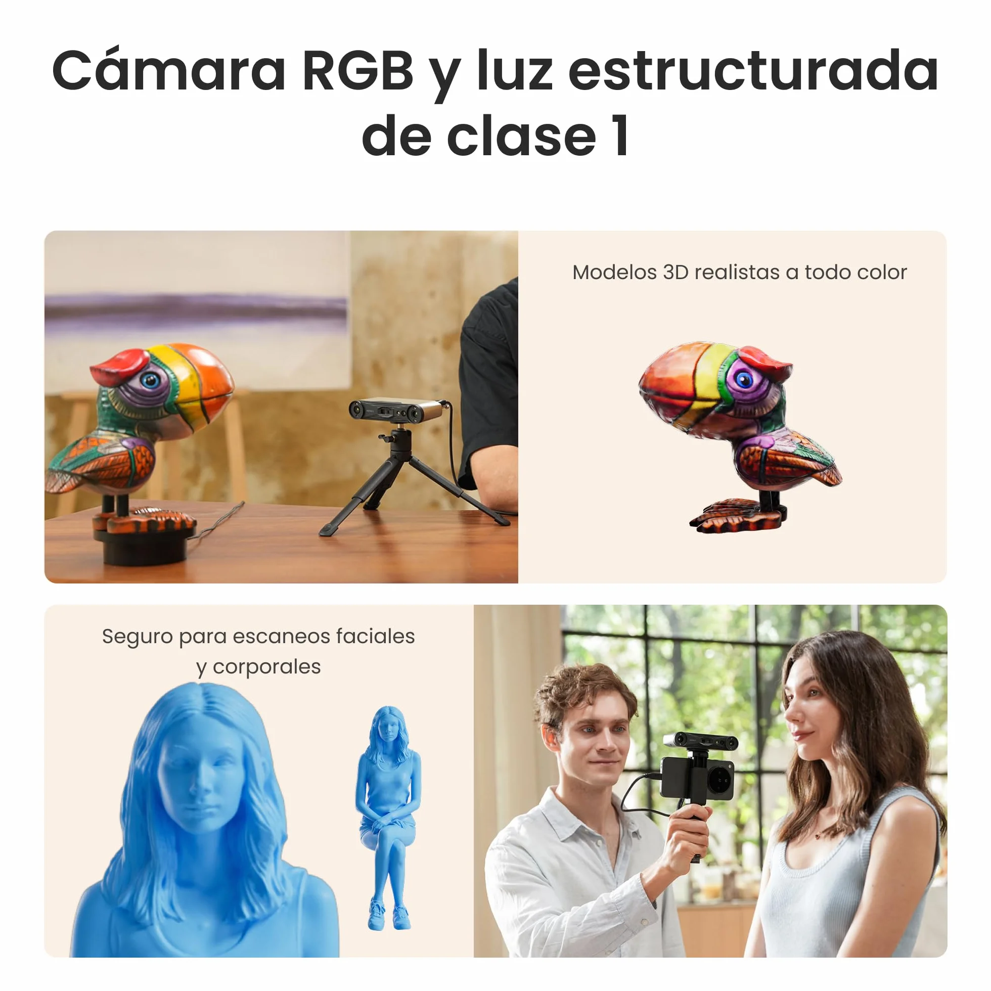 Revopoint INSPIRE 2 Escáner 3D para Impresión 3D, Precisión hasta 0,03 mm, Láser Multilínea y Luz Estructurada, Escaneo Inalámbrico y Exterior, a Todo Color, para iOS/Android/Win10/11, Estándar
