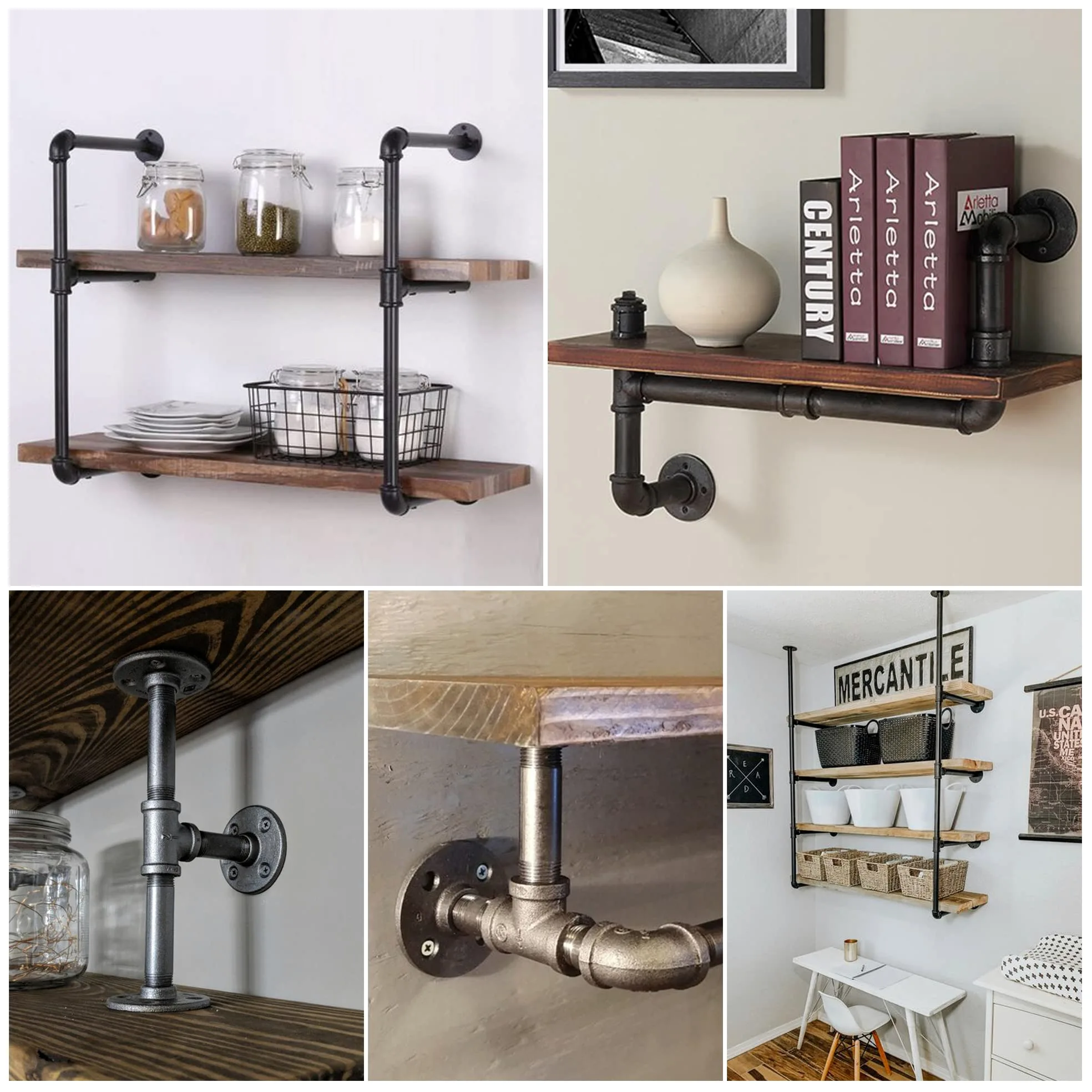 DSDS Paquete de 10 camisetas de hierro maleable rústico industrial negro para tuberías, estantes, muebles, decoración del hogar