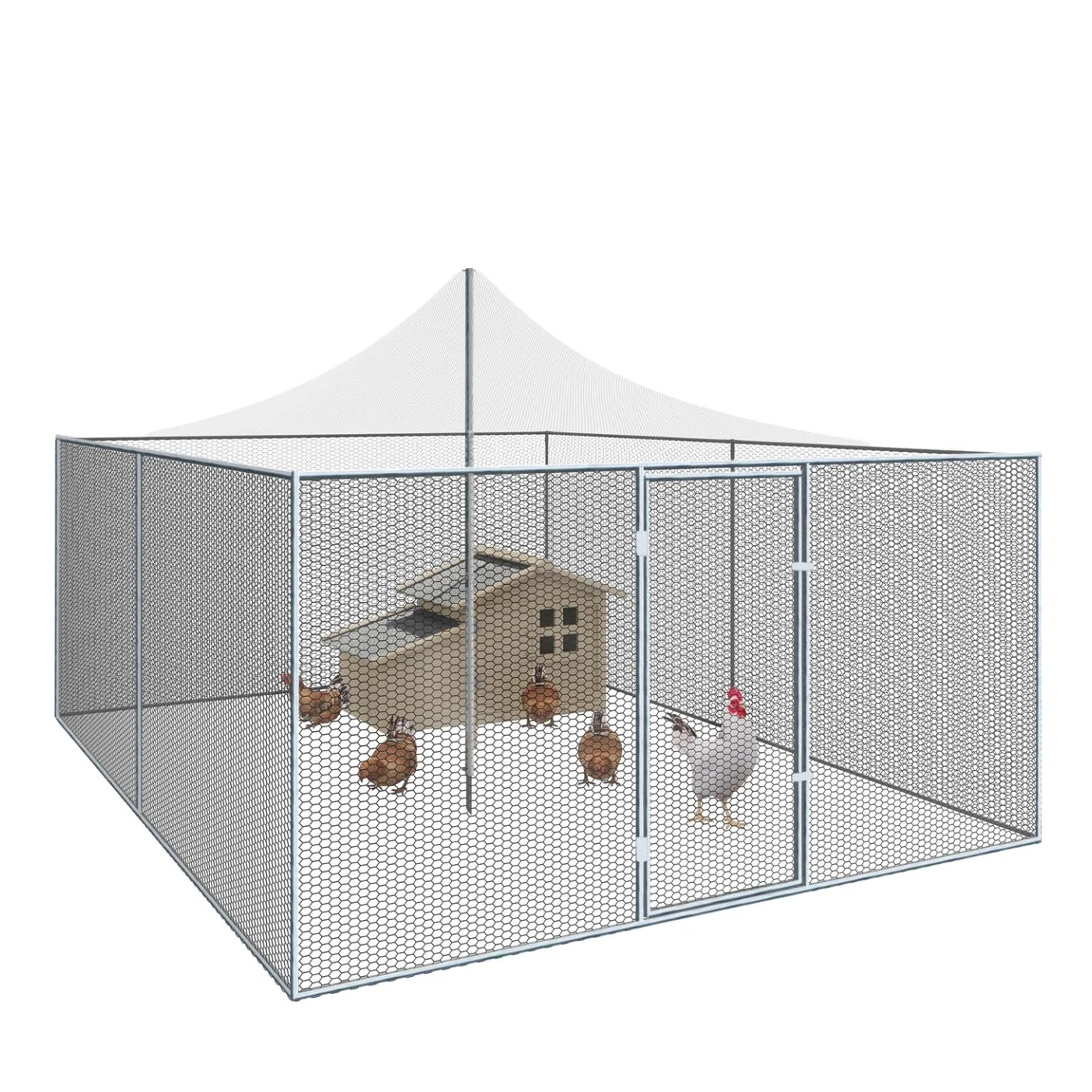 IDMarket - Voladera de 12m², jaula para aves 3x4M, parque con rejilla, techo con malla, acero galvanizado