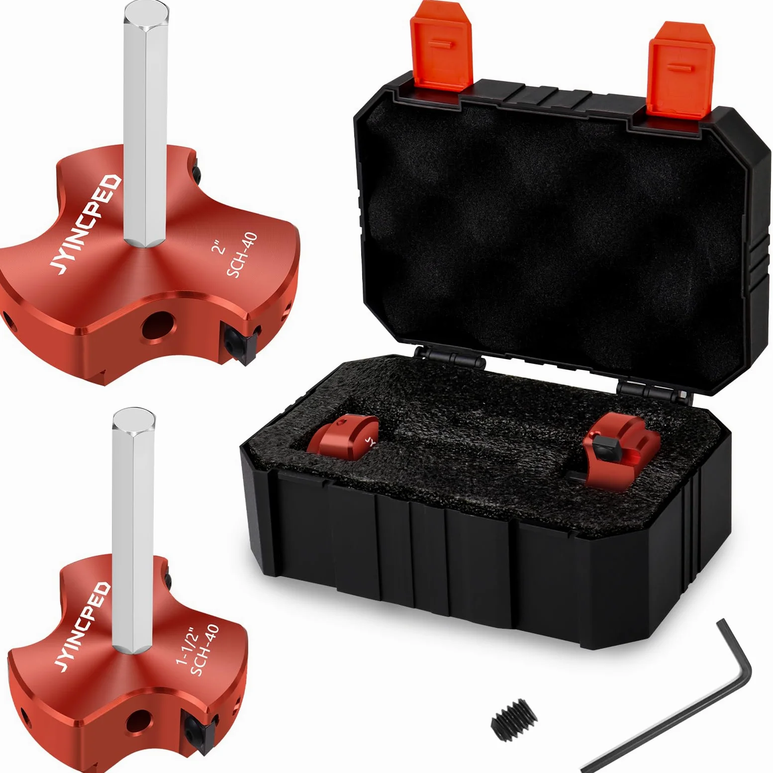 Escariador de tubería de PVC de triple hoja de 1-1/2 pulgadas y 2 pulgadas, protector de enchufe de PVC con kit de escariador de montaje de tubería de plástico, herramienta de fontanería para cubo de