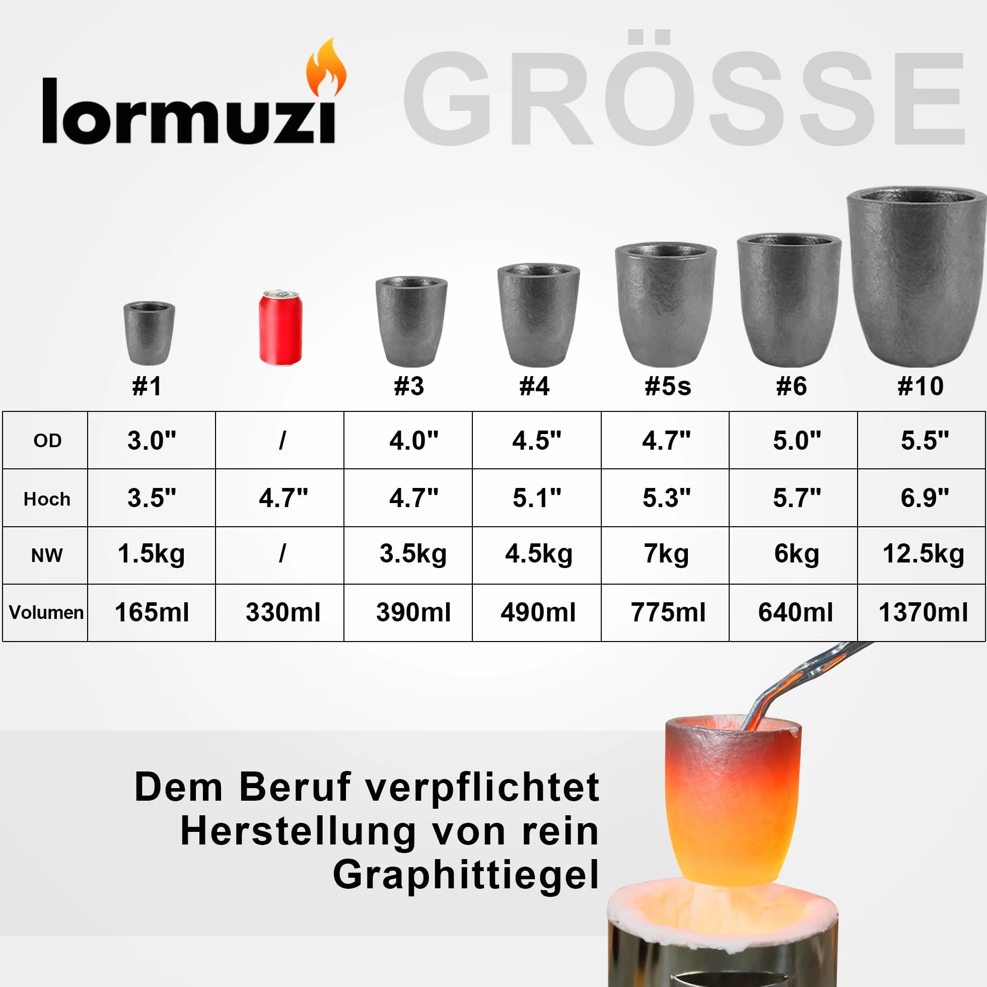 Crisol de grafito de carburo de silicio para fundir metal 1800°C 1.5kg aluminio oro plata cobre
