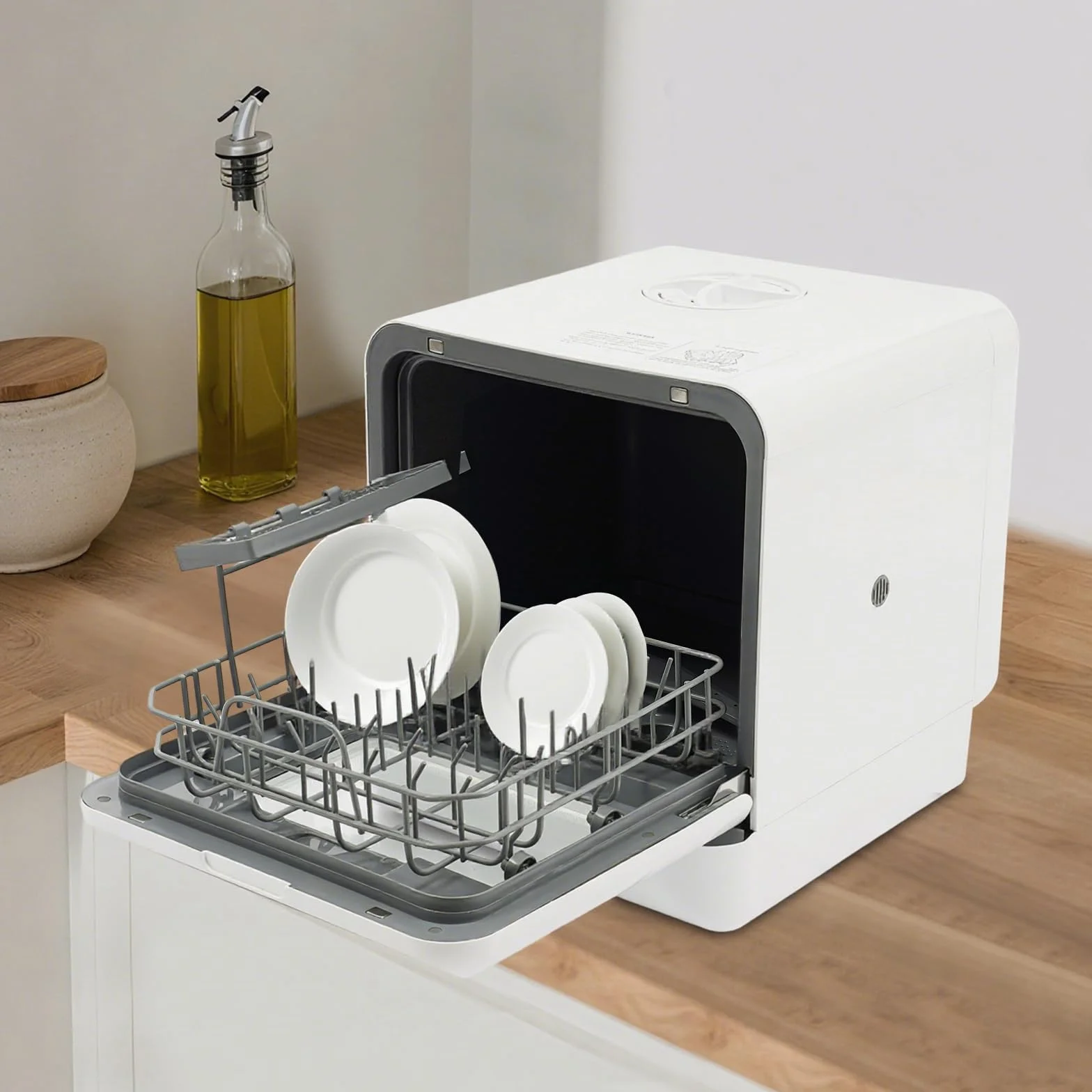 Lavavajillas de mesa portátil pequeño con depósito de agua blanco