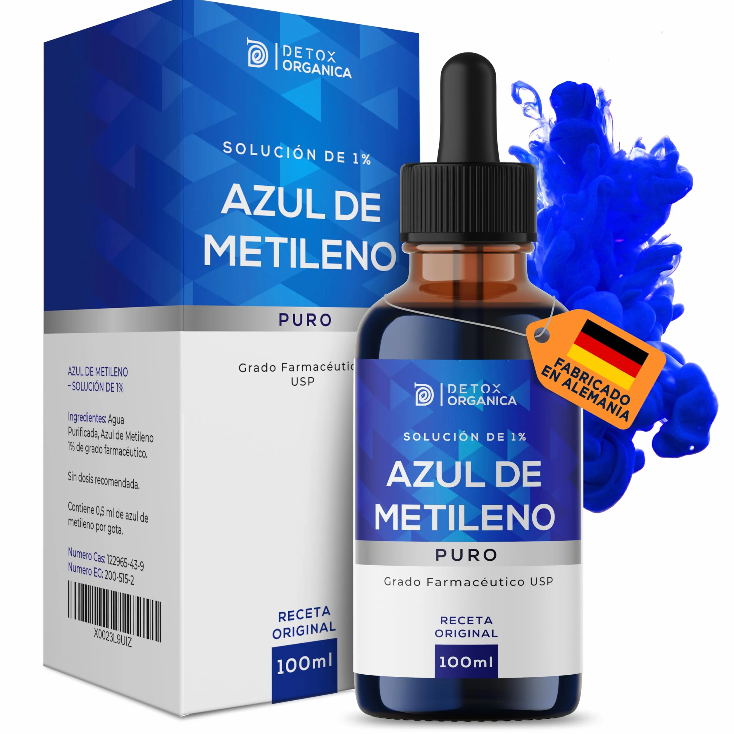 Detox Organica Azul de Metileno 1% Solución 100 ml - Methylene Blue de Alta Pureza