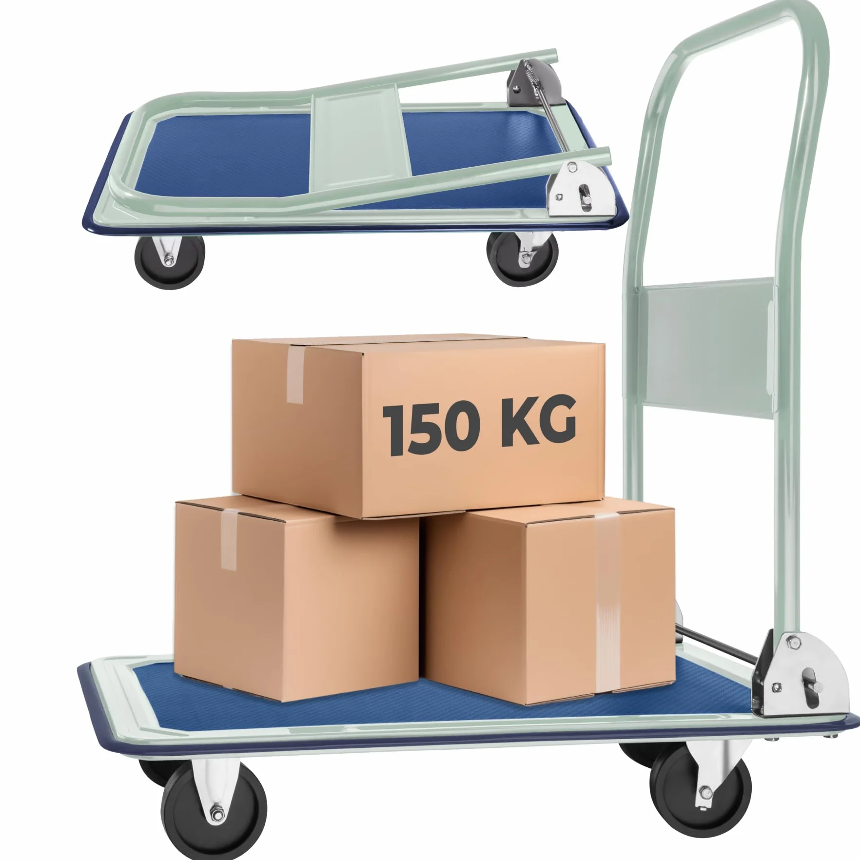 Tectake Carretilla Plegable de Mano 150 Kilos, Carro Transporte con 2 Ruedas Fijas y 2 Giratorias, 73x47x83 cm