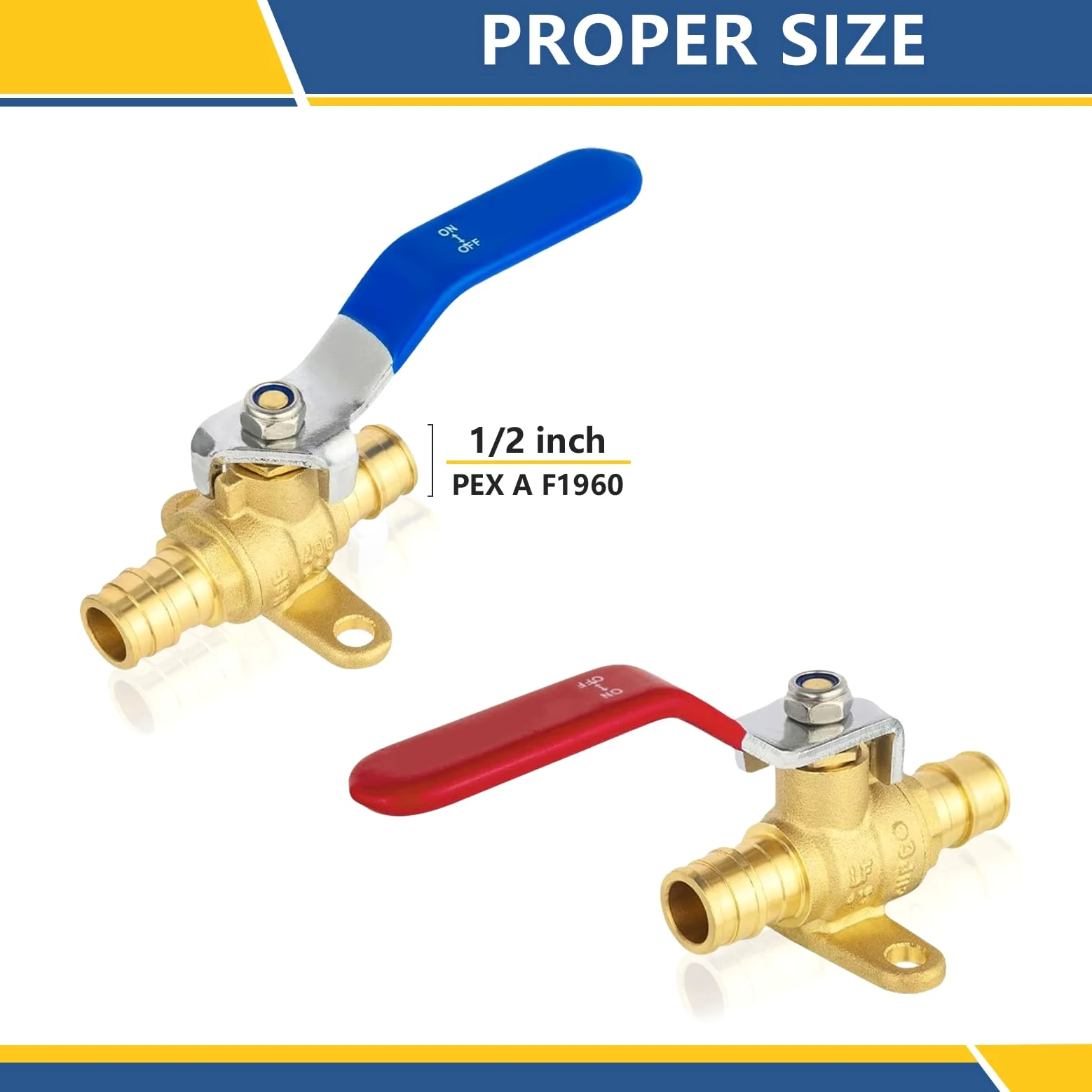 Paquete de 10 válvulas de bola de expansión PEX-A de 1/2 pulgada con oreja de caída, válvulas de bola de latón de cierre completo para tubería PEX-A, válvula de agua caliente (rojo) y fría