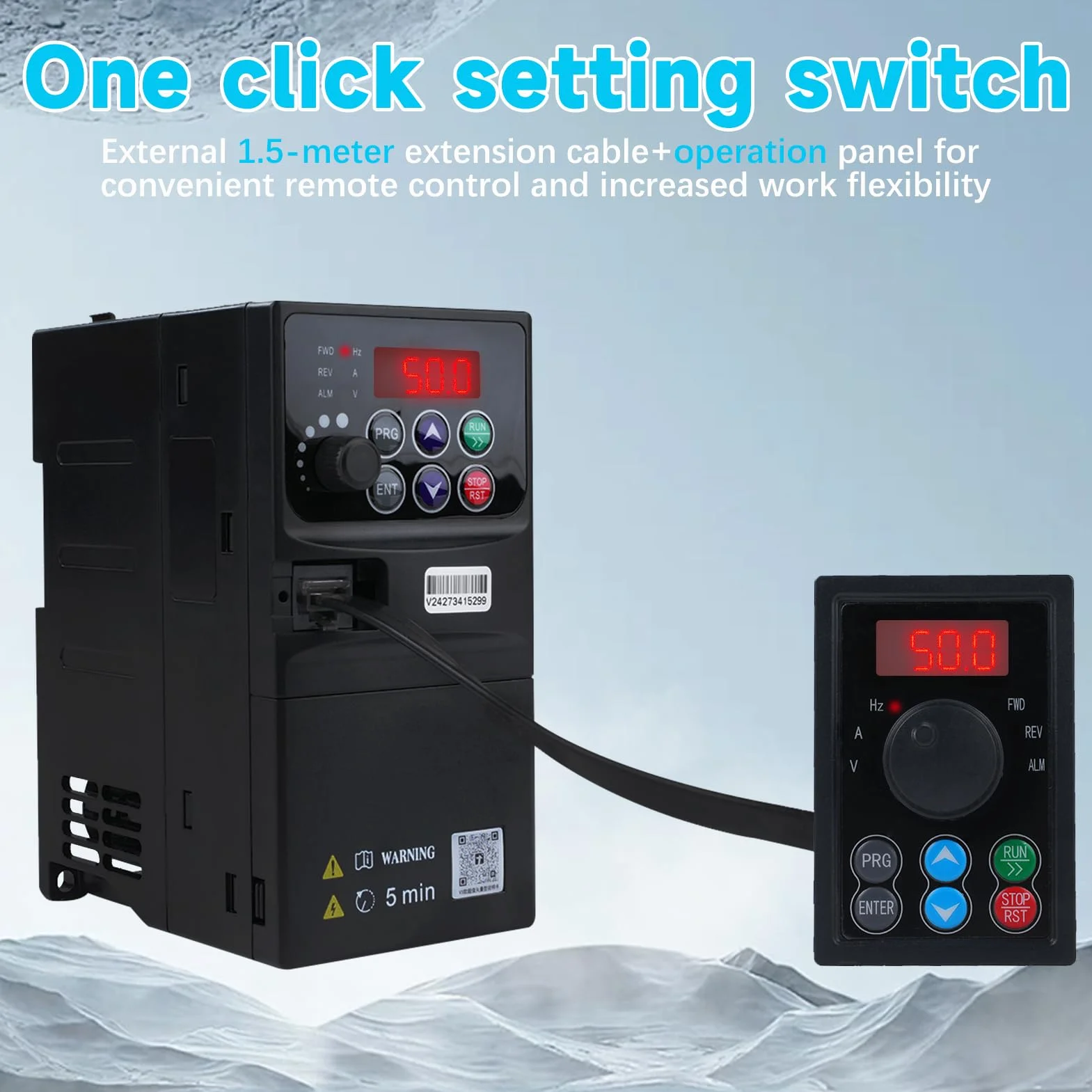 1.5kw Variador de frecuencia 220V Entrada monofasica 230V Salida trifasica 220V Variador de frecuencia VFD Cuadro de control extraible modelo V3-215EE (con cable de extension de 1,5m)