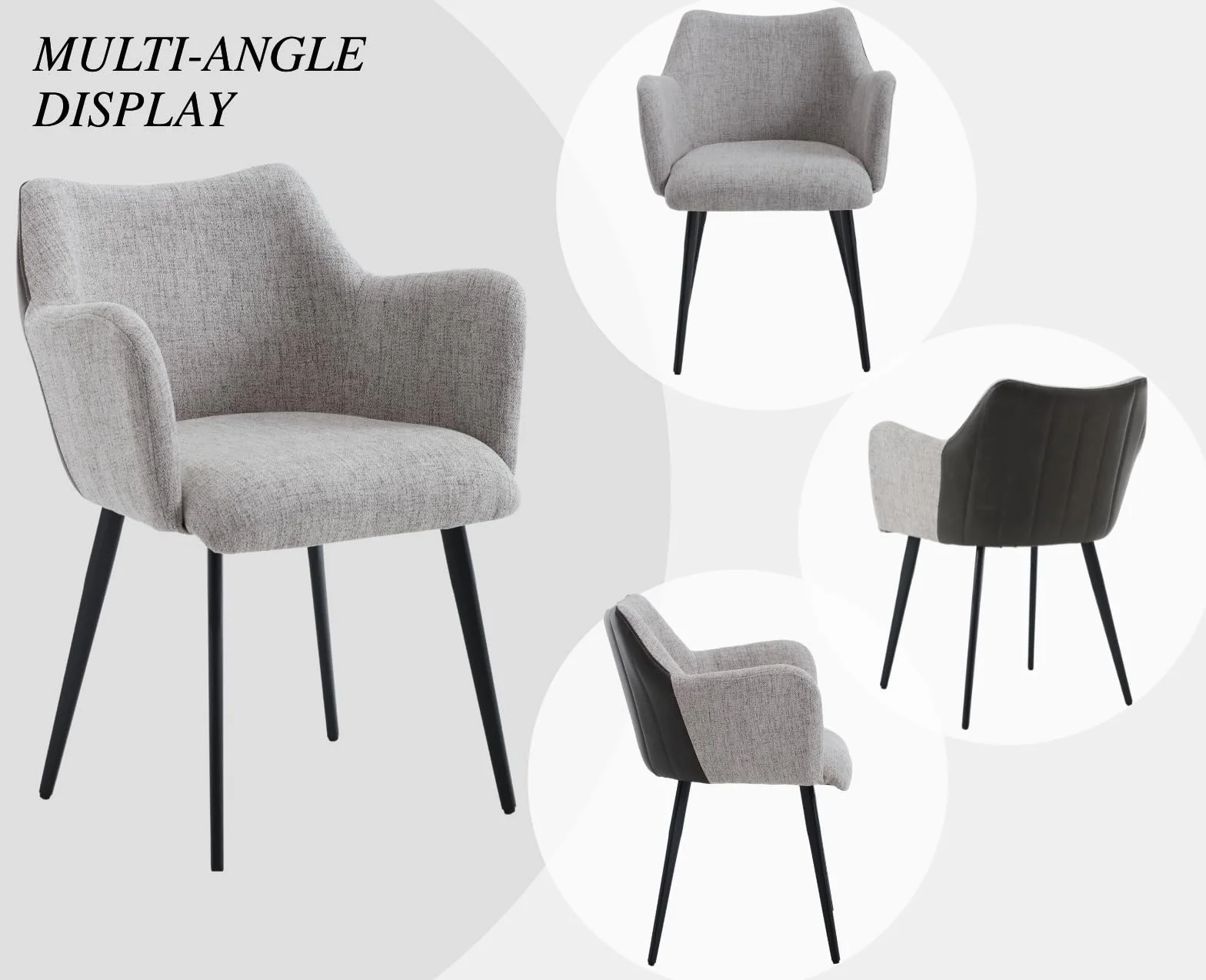 chairus Juego de 2 Sillas de Comedor Cuero PU Silla para Cocina con Brazos, Sillas Modernas con Patas de Metal para Salón/Restaurante, Gris