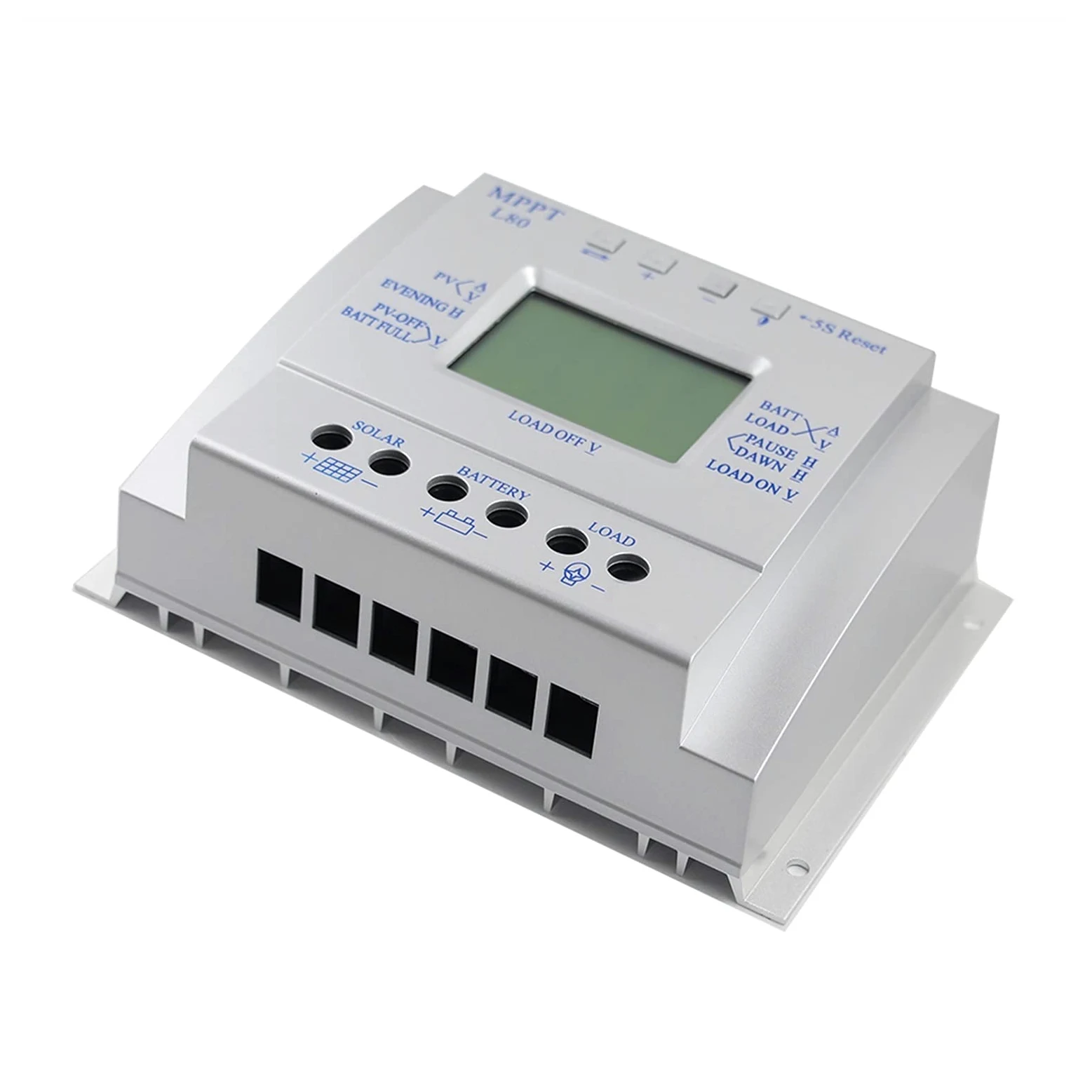 Controlador de carga solar, 8 0A MPPT Controlador de carga solar 1 2V 24V Regulador 80A for una entrada máxima 48V con control luz y temporizador USB