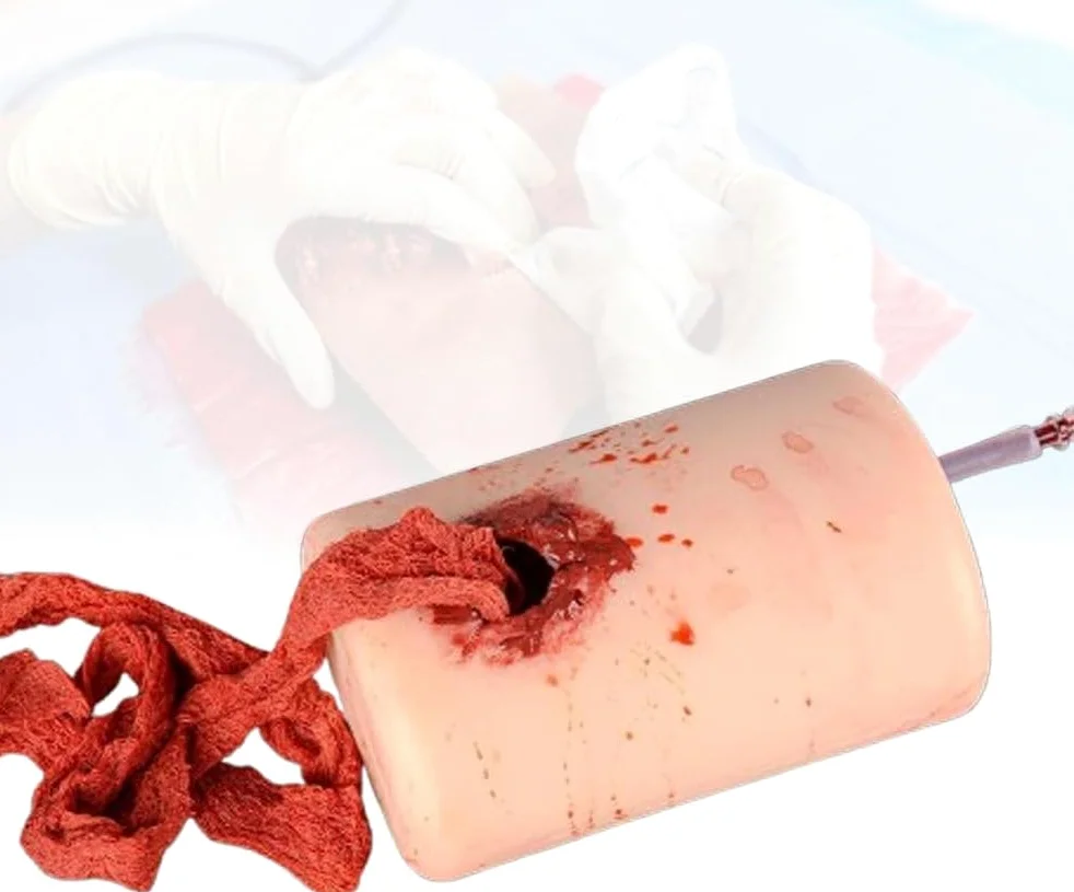 Entrenador de hemostasia Herida Modelo de hemostasia Kit de Entrenamiento de torniquete Ejercicios para Coser Material de Silicona sangrante Herida de Bala Altamente simulada en el Muslo
