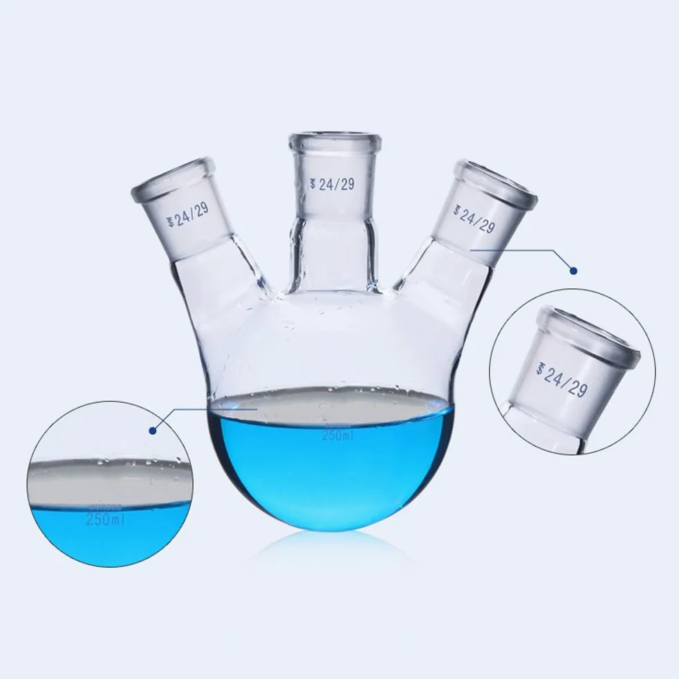 Matraz de vidrio para laboratorio, Matraz de vidrio de fondo redondo de tres cuellos de laboratorio, 25-1000 ml, varios tamaños(1000ml 24 24 24)