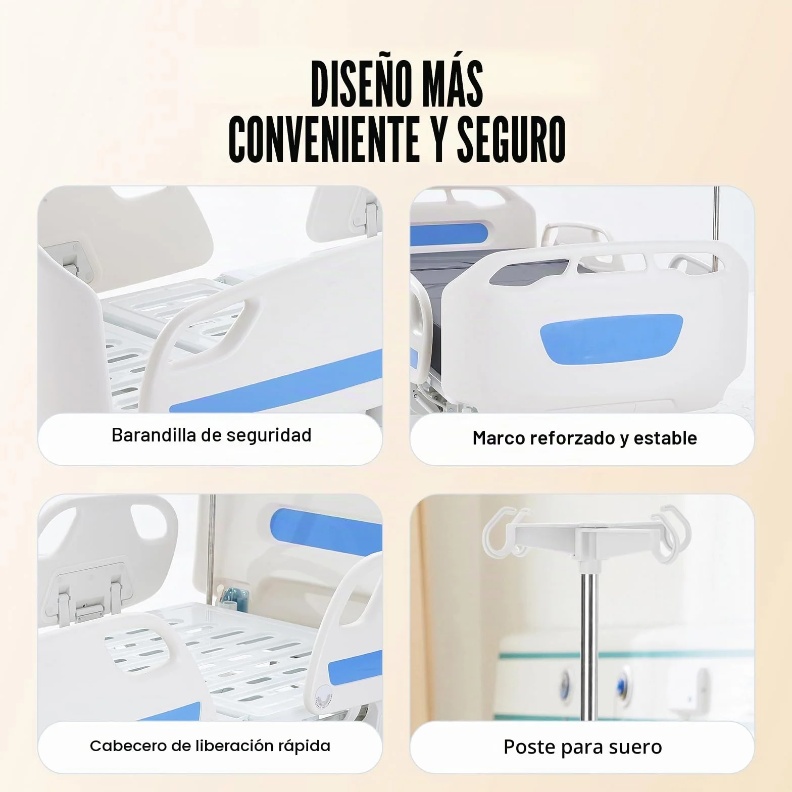 VEVOR Cama de Hospital Eléctrica de 5 Funciones de Primera Calidad para UCI con Posición de Silla Cardíaca, Trendelenburg y el Inverso, Ruedas de Bloqueo, 2085 x 1025 x 455-745 mm, Blanco y Azul