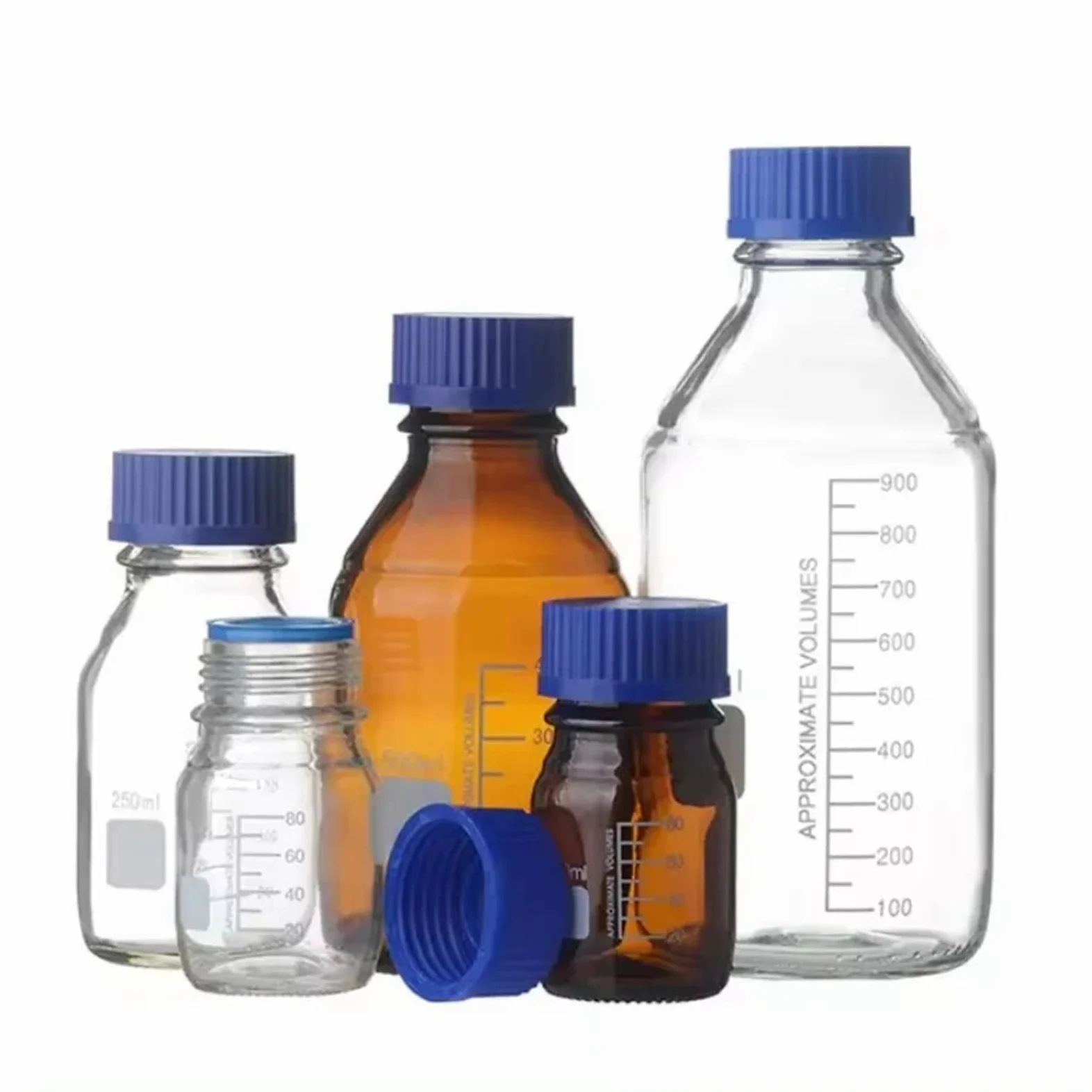Frascos para reactivos, Botella de reactivo de Vidrio de Laboratorio Multicolor con Tapa Azul y Tuerca GL45(100-brown)