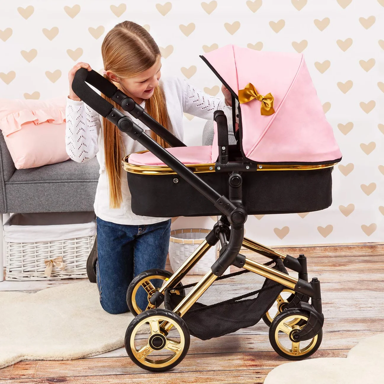 Bayer Design Cochecito de Muñecas Carro Neo Vario Convertible Plegable Rosa Oro