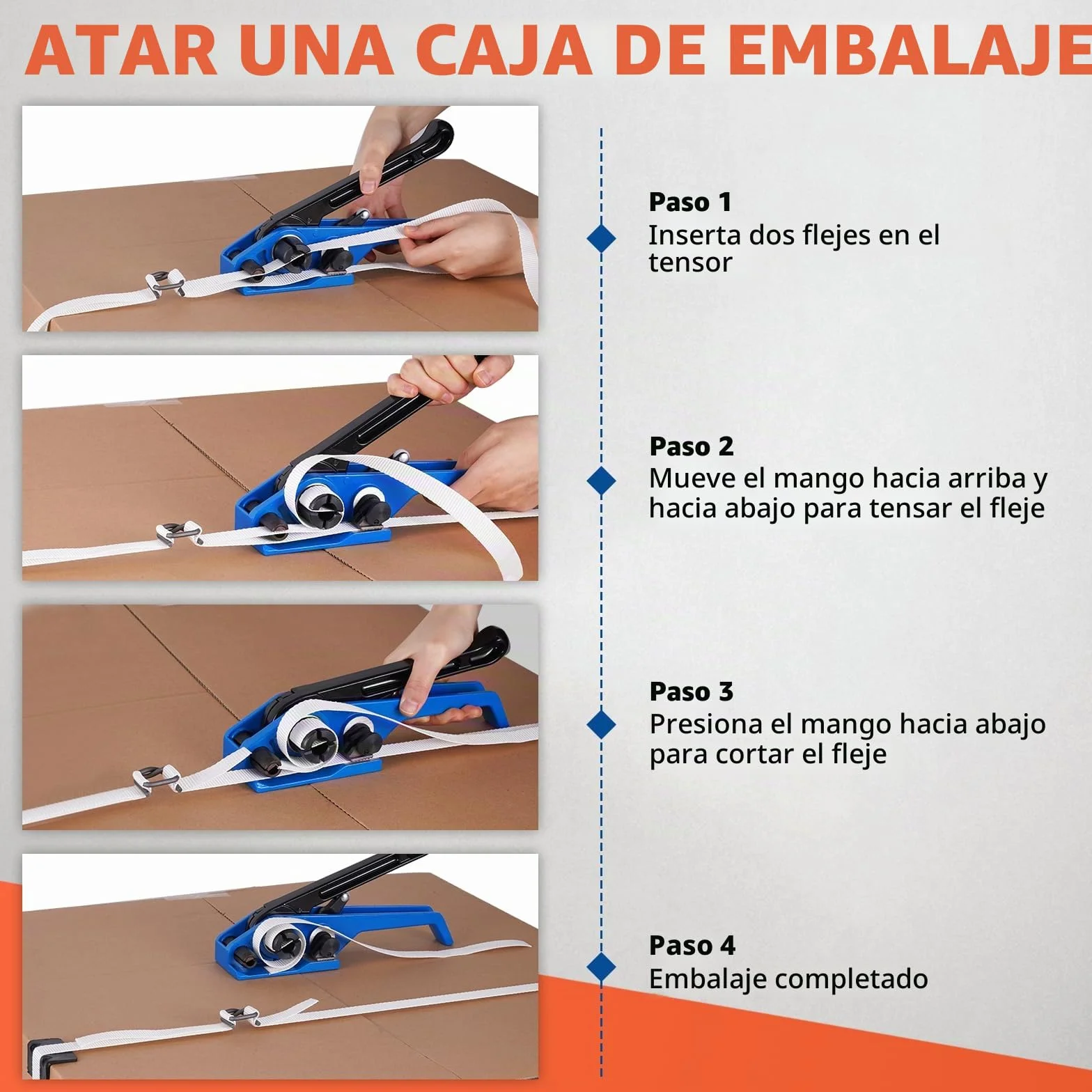 BAOSHISHAN Kit de flejado con tejido textil para embalaje de palés (tensor 2 en 1 + flejado textil de 100 m + 100 hebillas de embalaje de fosfatación + 20 esquinas de embalaje)