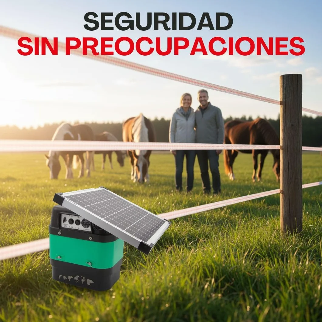 Pastor eléctrico Solar Llampec Mod.18S con Panel 12V 20W Incluido – 5,3 J, 10.000 V y 65 km de Alcance – Ideal para Ganado equino, Vacuno, porcino y Animales Salvajes – Batería 12V 45Ah no incluida