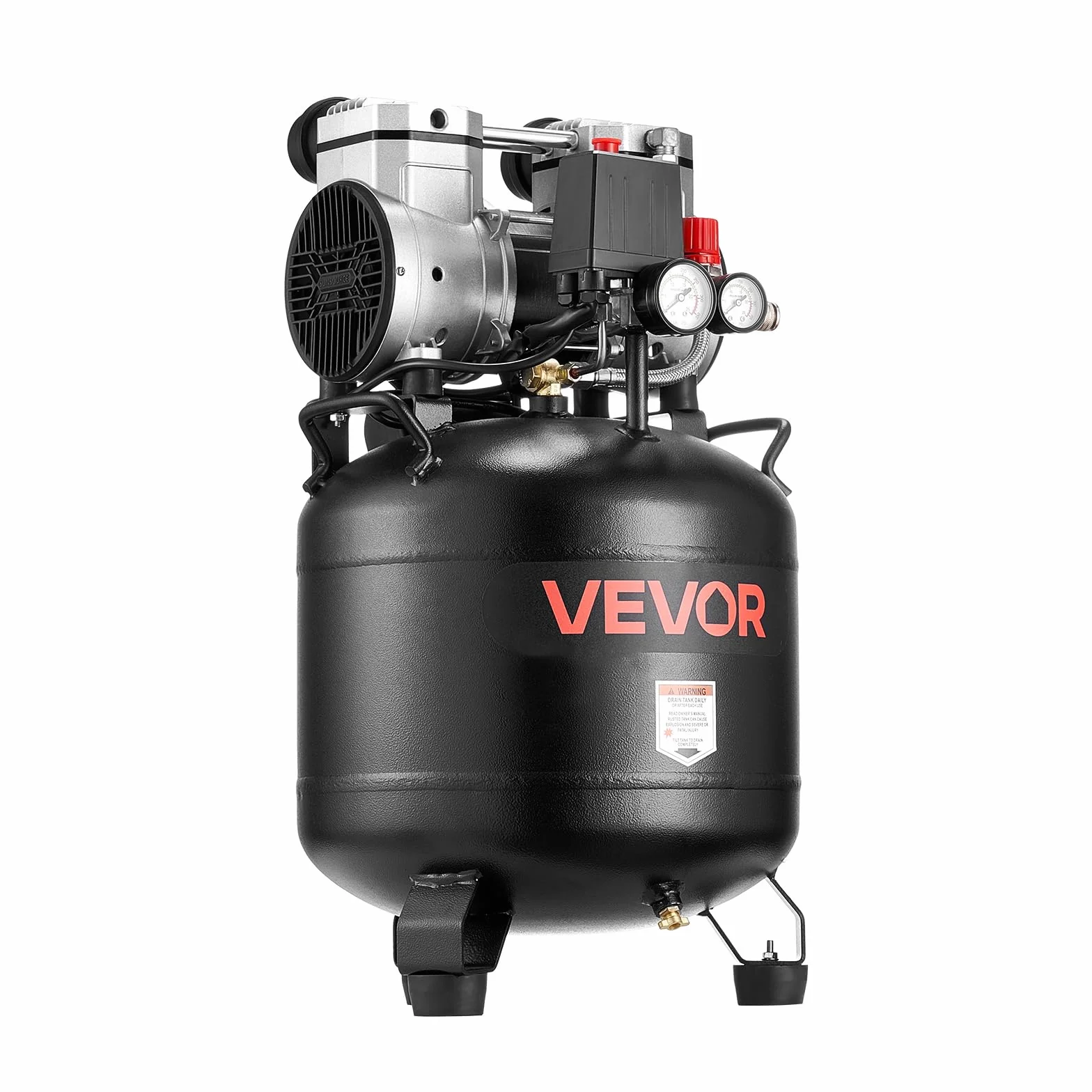 VEVOR Compresor de Aire 30 L, 1.5 kW, 113 L/min, 10 Bar, Silencioso 75 dB