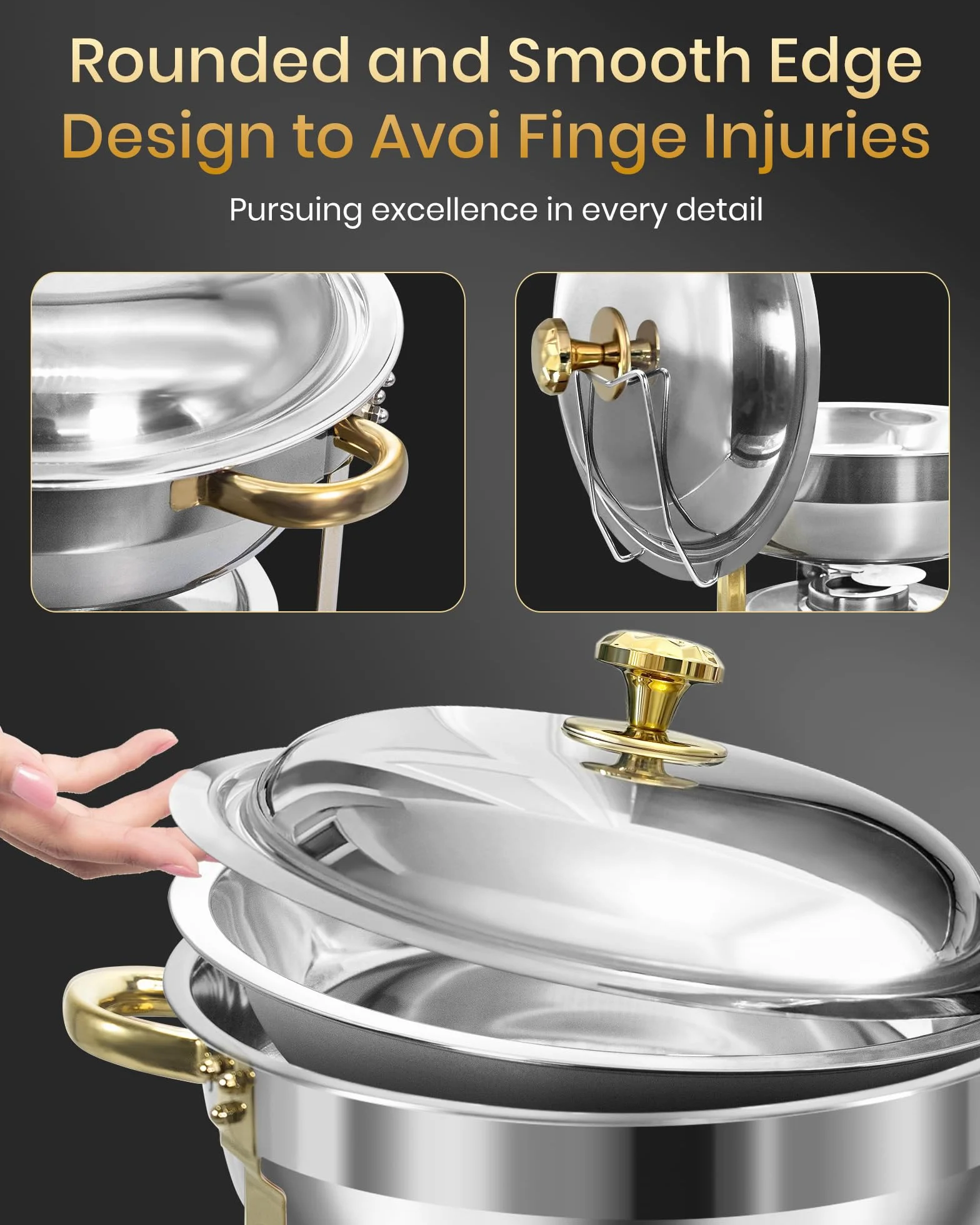 Chafing Dish Buffet Set 6L 2 Unidades Fuentes Redondas de Acero Inoxidable Oro y Plata con Porta Tapas