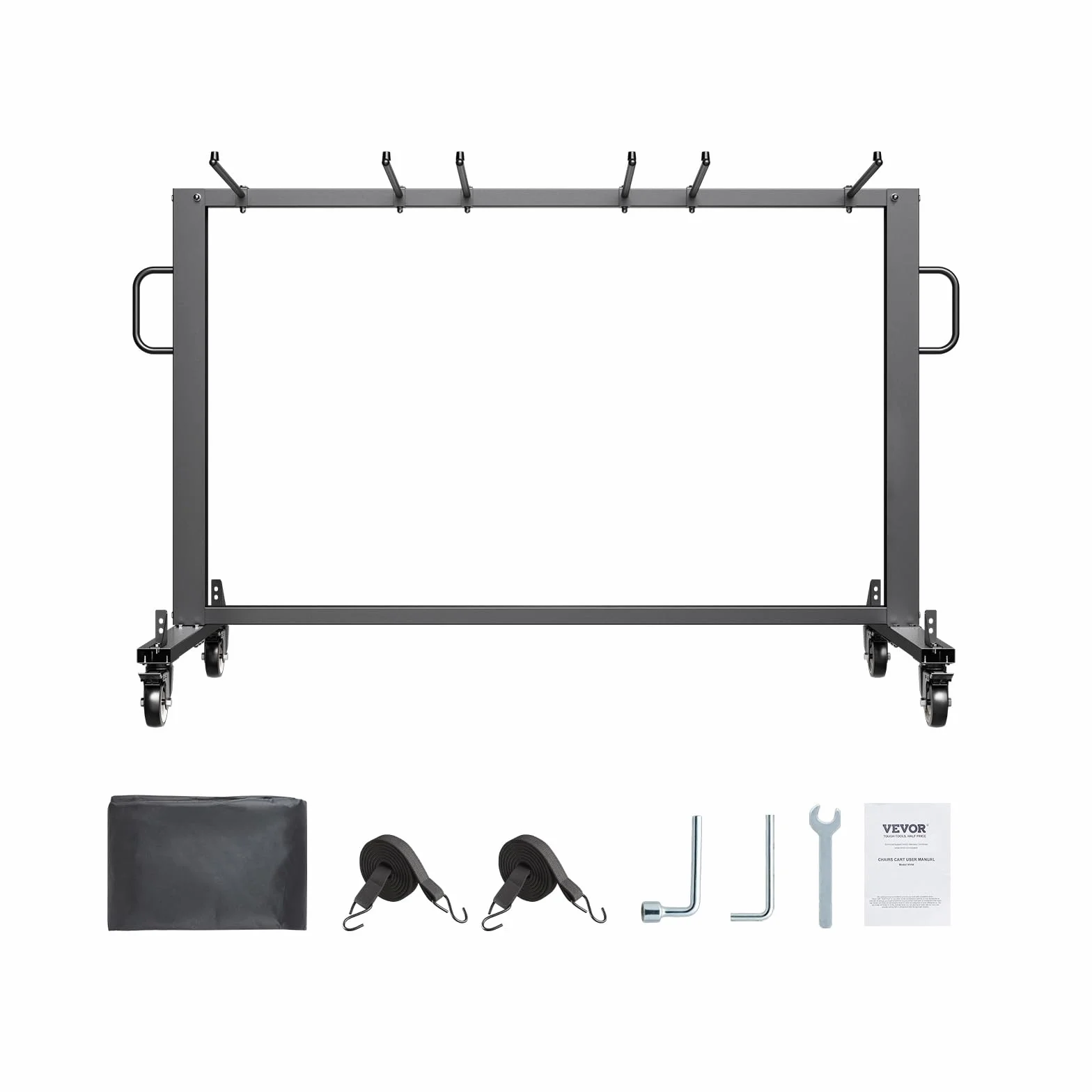 VEVOR Estante para Sillas Plegable, Capacidad de 181 kg, Carrito Resistente para 42 Sillas o 12 Mesas, Carrito de Almacenamiento Multifunción para Sillas con Ruedas de Goma y Soportes, Negro Mate