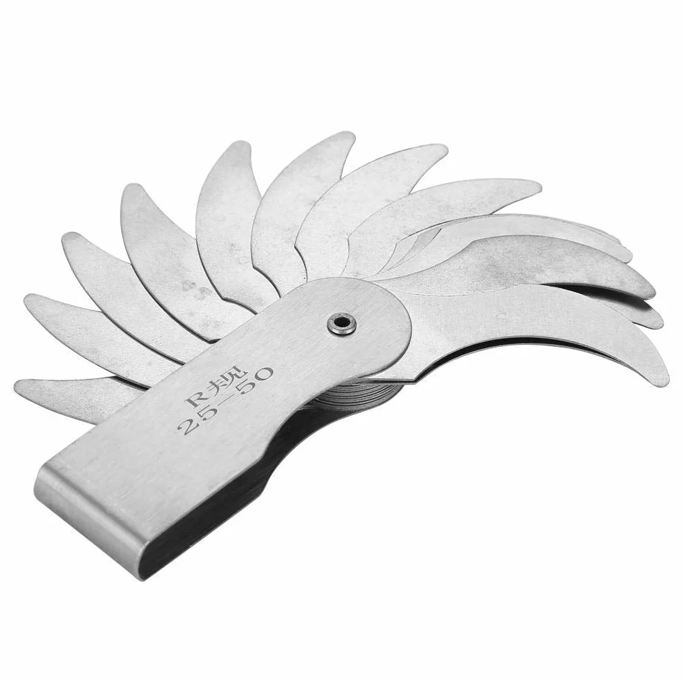 Medidor de radio y calibre de filete en acero inoxidable R25-50 mm para herramientas