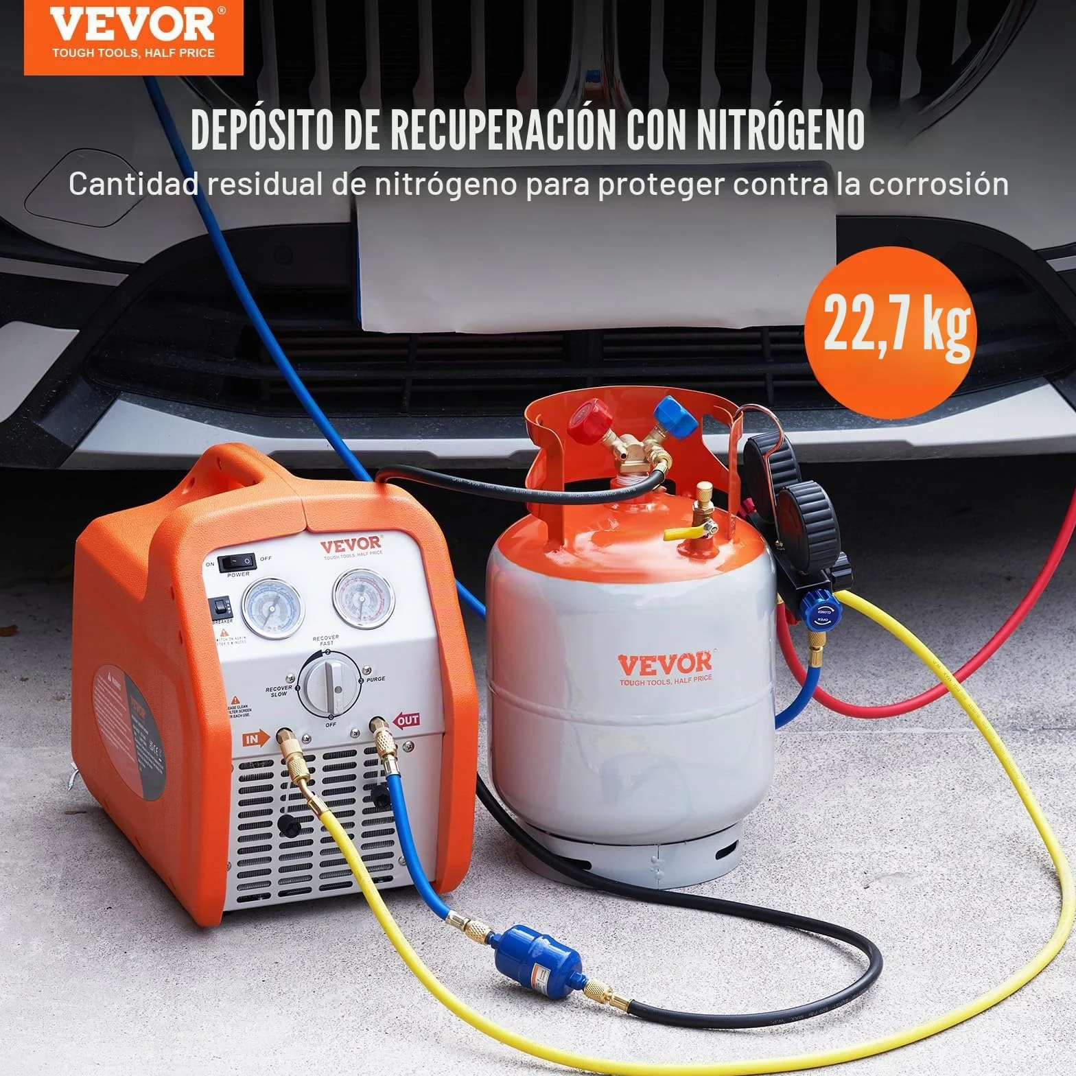 VEVOR Tanque de Recuperación de Refrigerante Capacidad de 50 libras Tanque Cilíndrico Portátil 400PSI con Válvula Y para Líquido Vapor Recipiente de Recuperación de Alto Sellado para R22/R134A/R410A