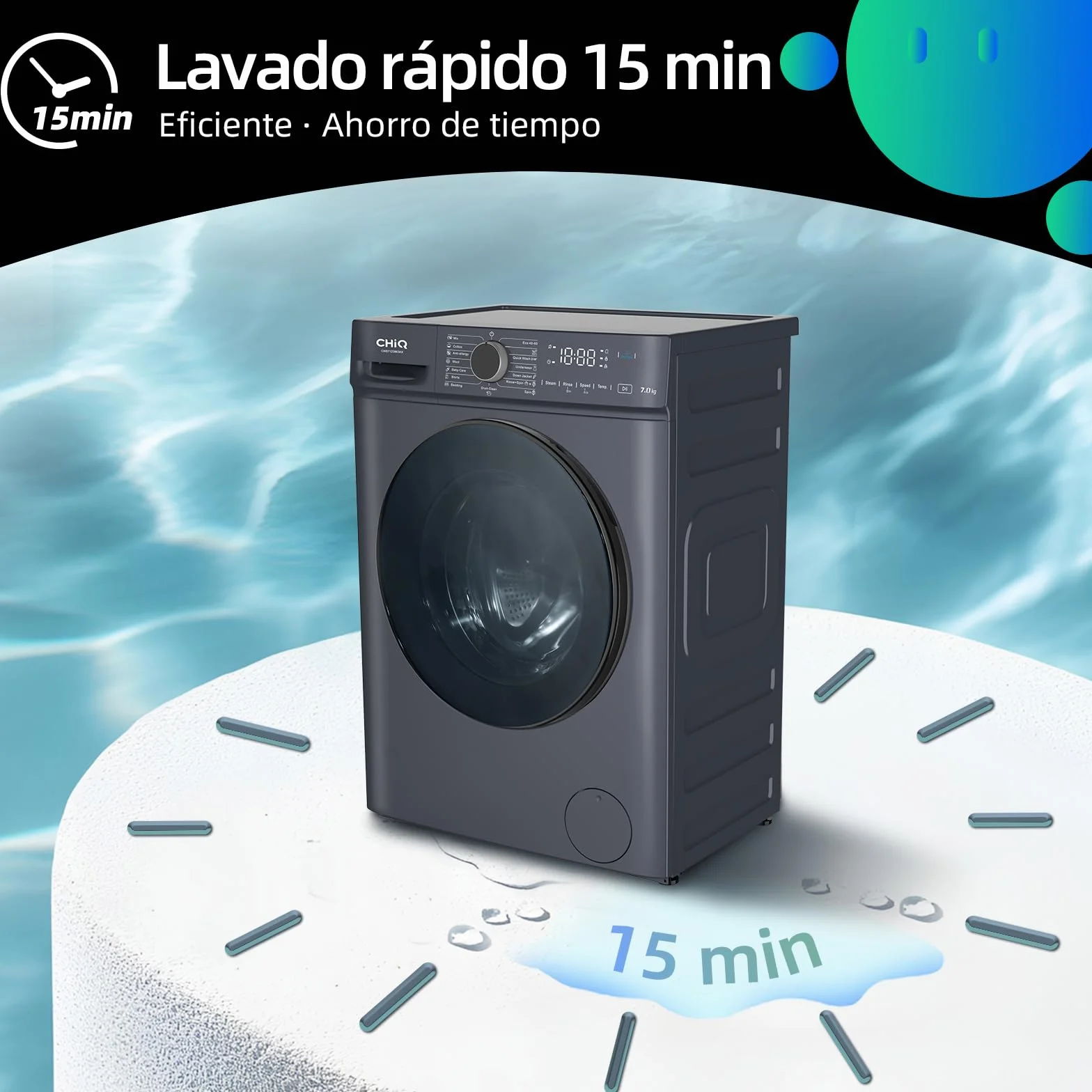 CHiQ Lavadora Carga Frontal 7kg 1200 RPM Motor Inverter Clase A Gris