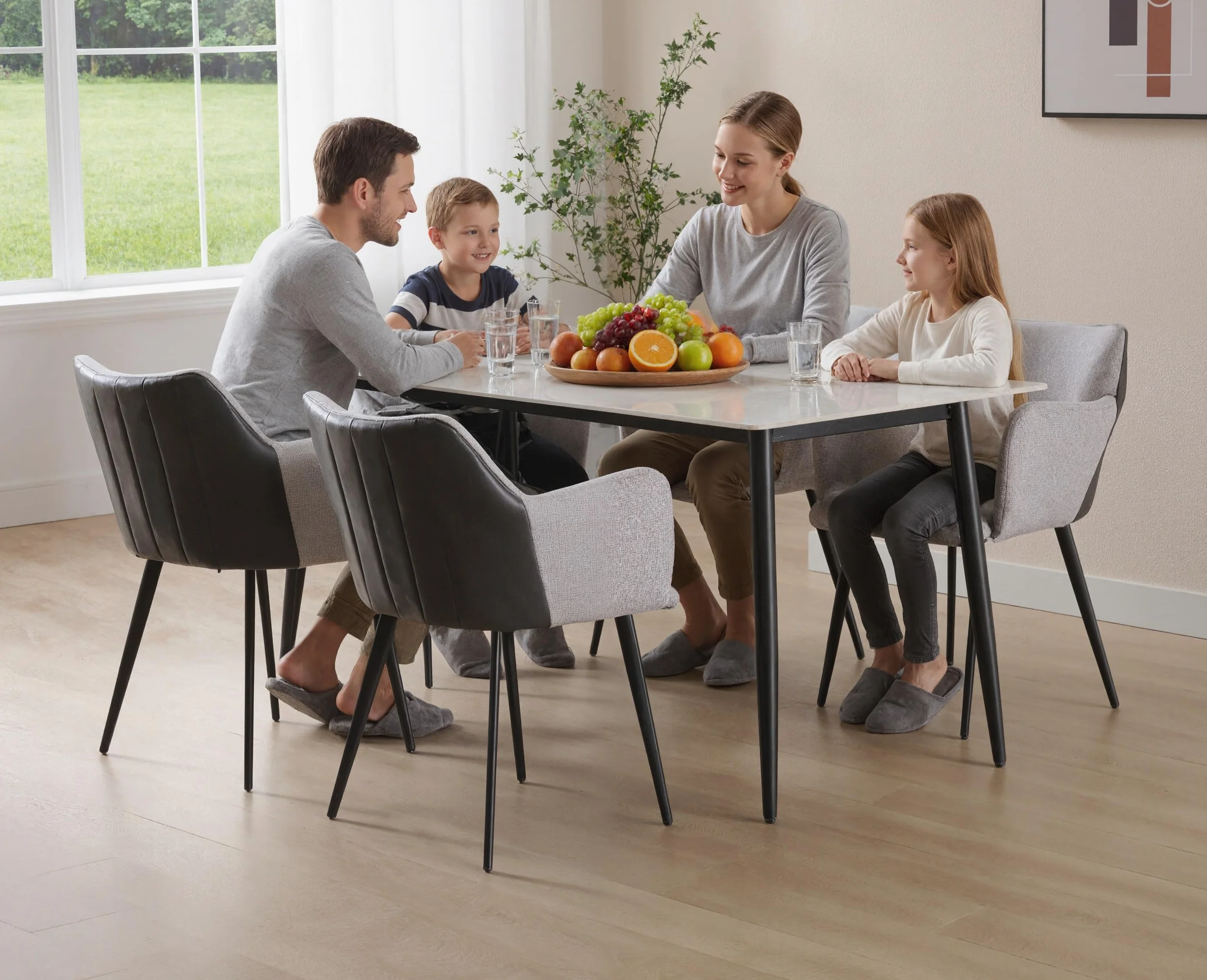 chairus Juego de 2 Sillas de Comedor Cuero PU Silla para Cocina con Brazos, Sillas Modernas con Patas de Metal para Salón/Restaurante, Gris