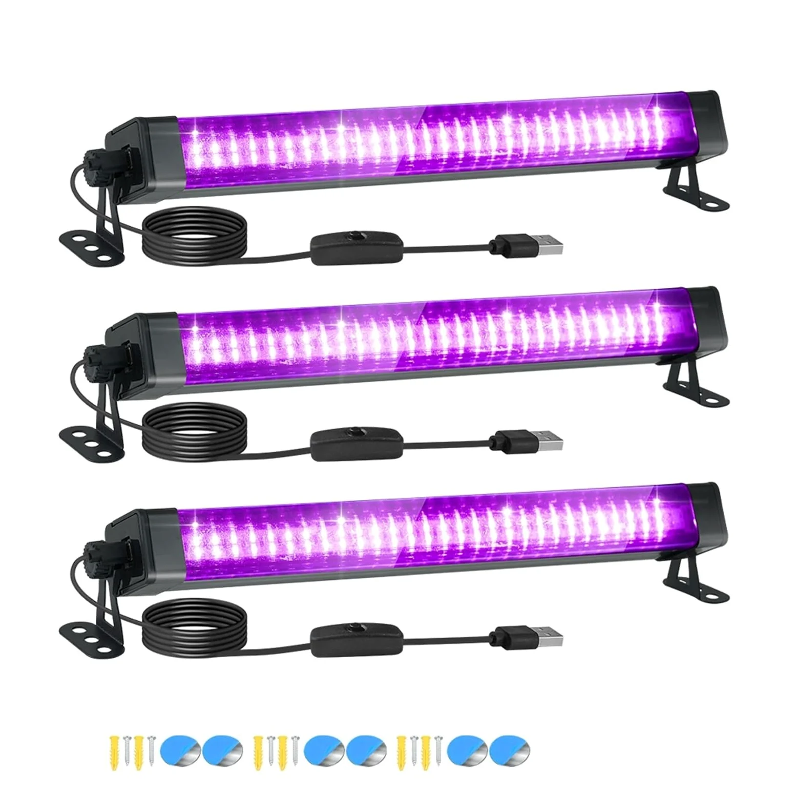 Tubo de luz negra LED 60 luces - Con interruptor, rotación 360 ​​grados, lámpara UV for fiestas fluorescentes, arte corporal, Halloween y Navidad, Multiuso confiable(60LEDs-3P)
