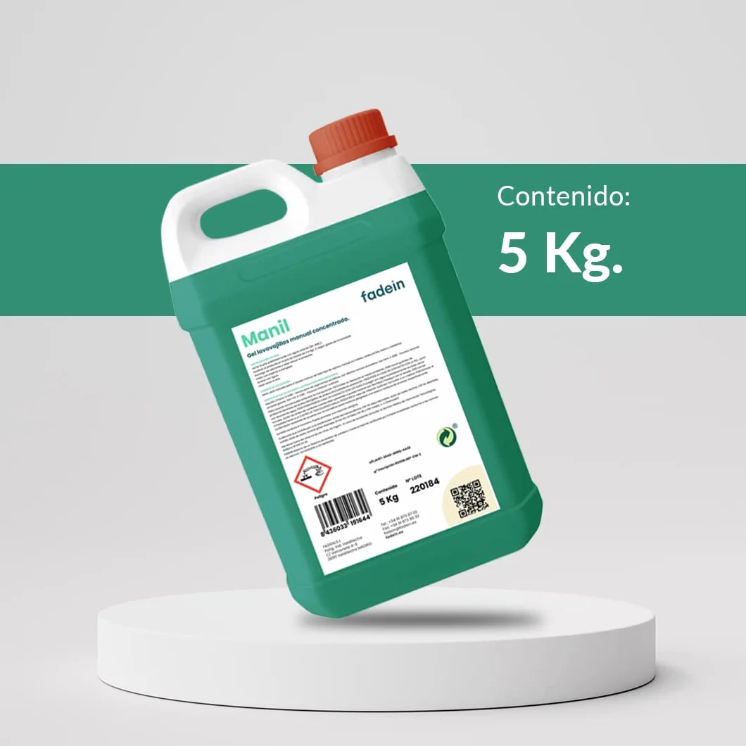 Fadein | Manil | Gel Lavavajillas Manual | Detergente Líquido | Concentrado | Detergente para Platos | Vajilla | Hostelería, Bares, Cafeterías y Restaurantes | Espumoso | 5L