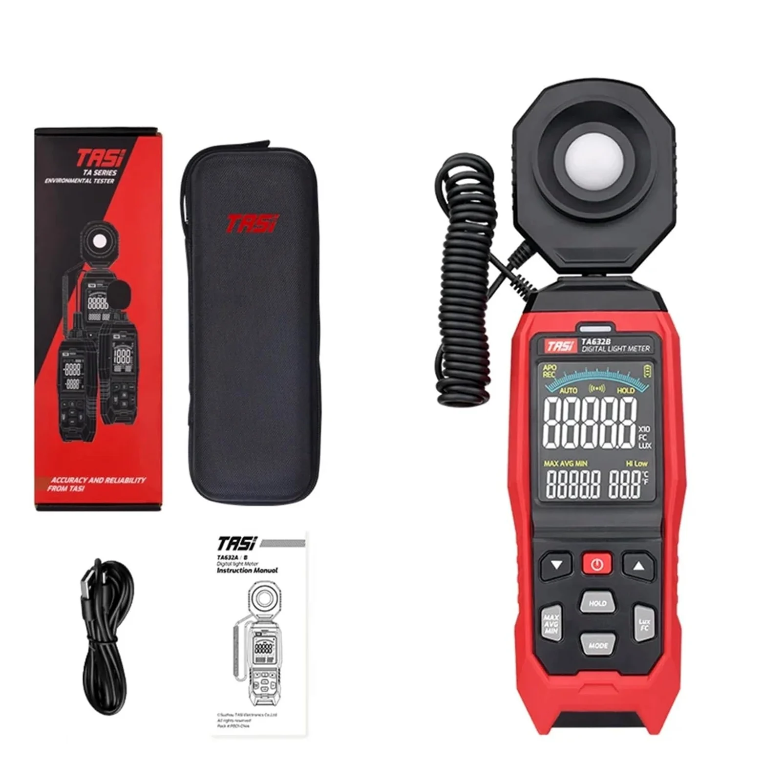Espectrómetro, Medidor De Luz Digital TASI TA632A/B, Luxómetro Fotográfico, Iluminómetro De Sonda Desmontable, Fotómetro Lux/Fc, Comprobador Ambiental