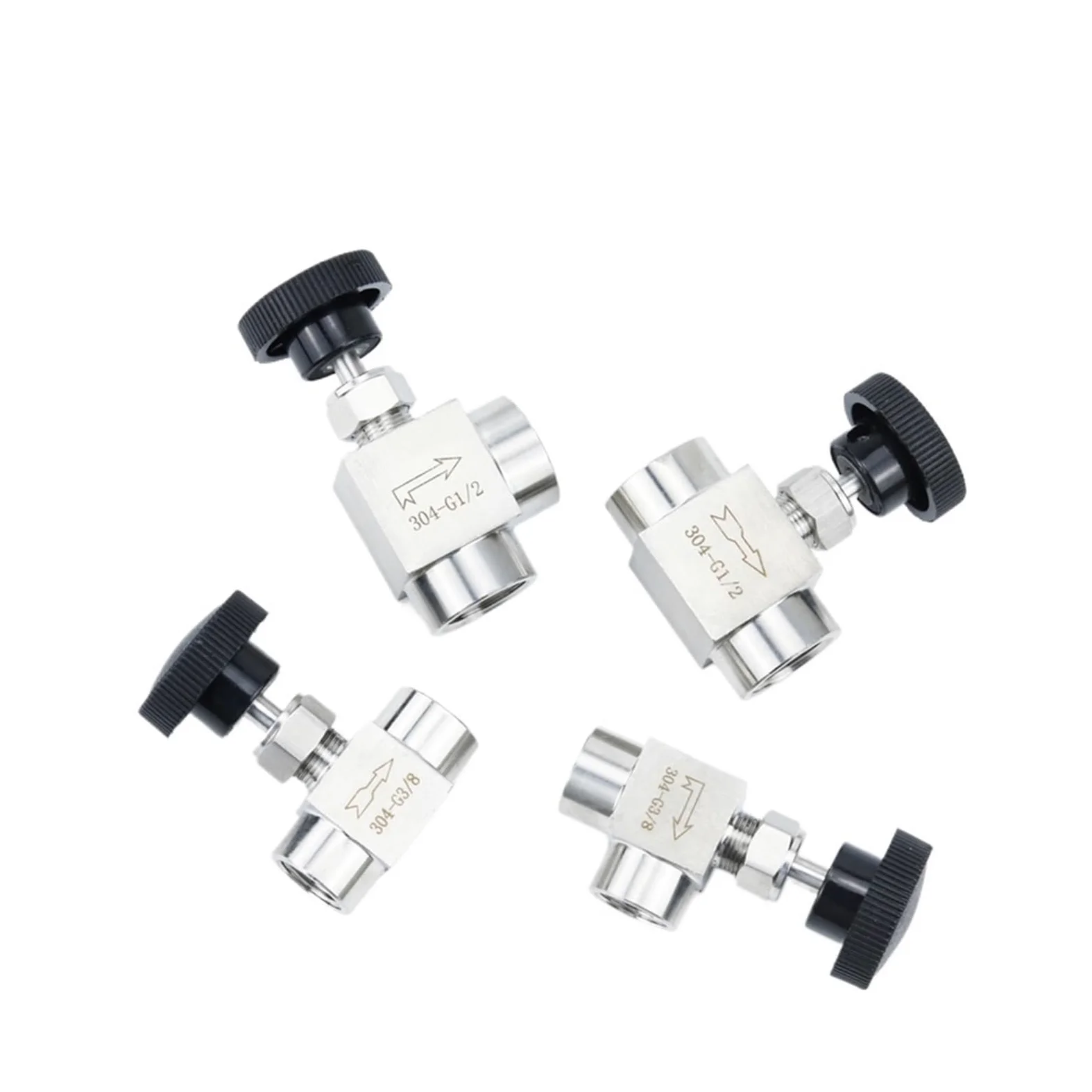 2 uds 1/8 "1/4" 3/8 "1/2" hilo femenino 304 Control de Flujo ajustable de acero inoxidable válvula de aguja de cierre ángulo recto agua Gas(3/8 inch,Straight Type)