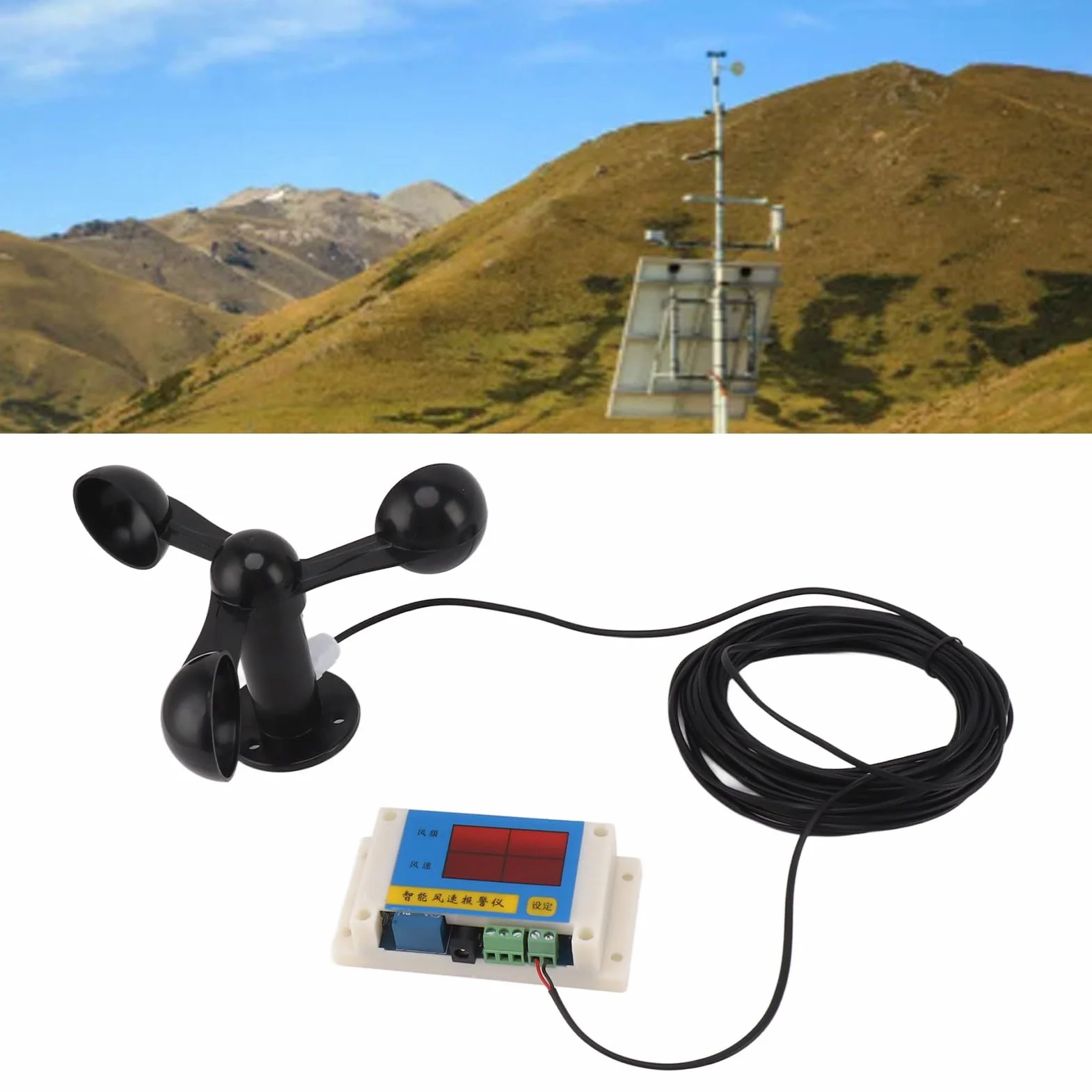 Anemómetro digital con sensor de velocidad del viento y alarma impermeable USB 5V para exteriores
