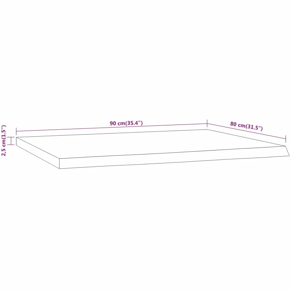 vidaXL Tablero Rectangular, Superficie de Mesa, Tablero de Trabajo Comedor, Superficie para Oficina, Madera de Acacia Borde Vivo 90x80x2,5 cm