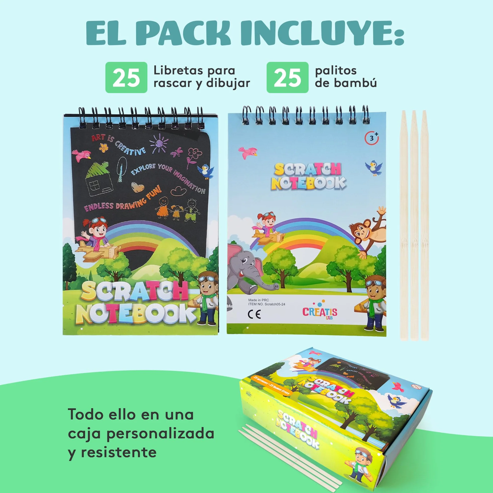 25 Pack Regalos Cumpleaños Niños Colegio - Libretas Scratch Art Manualidades Dibujo Papel Rascar 4-8 Años