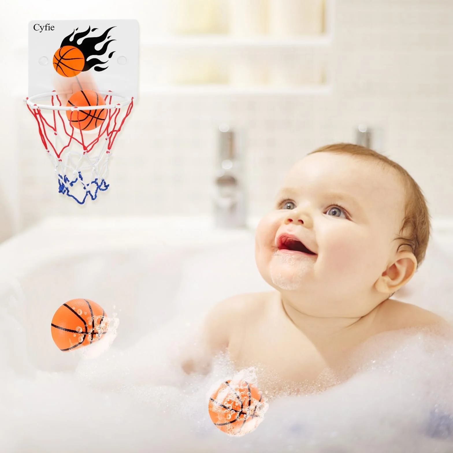 CYFIE Mini Canasta Baloncesto Infantil Interior con Ventosas, 3 Balones y 1 Bomba de Aire