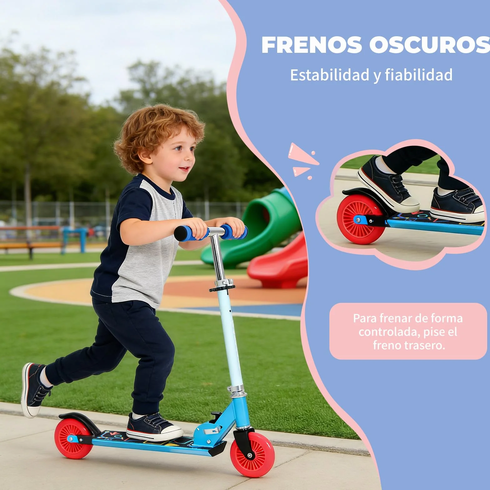 Patinete Scooter Plegable para Niños 4-6 Años, Manillar Ajustable 72-82cm, 2 Ruedas, Freno Posterior, 50kg