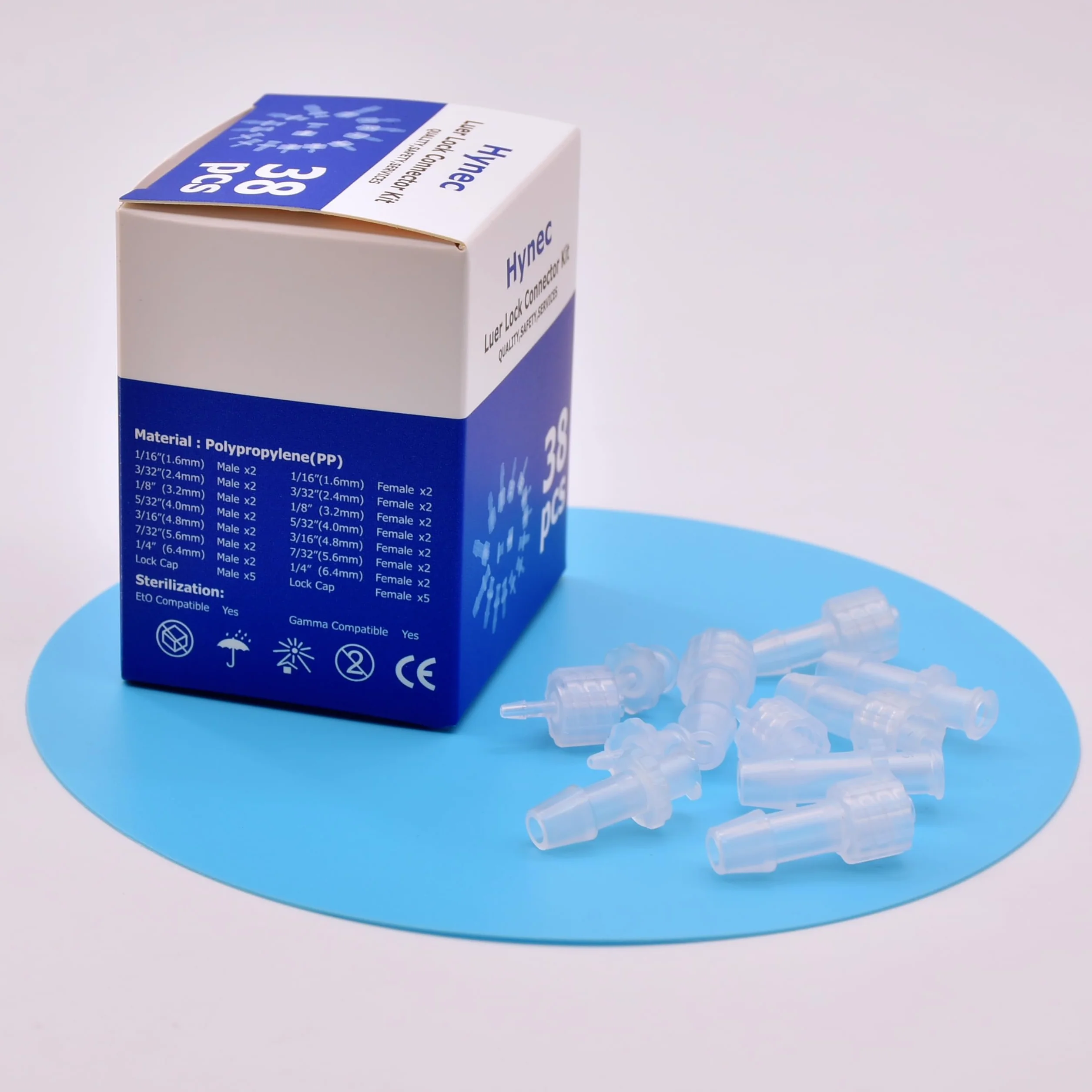 Kit adaptador Luer Lock de polipropileno (PP) para tubos, 38 piezas con conectores macho y hembra