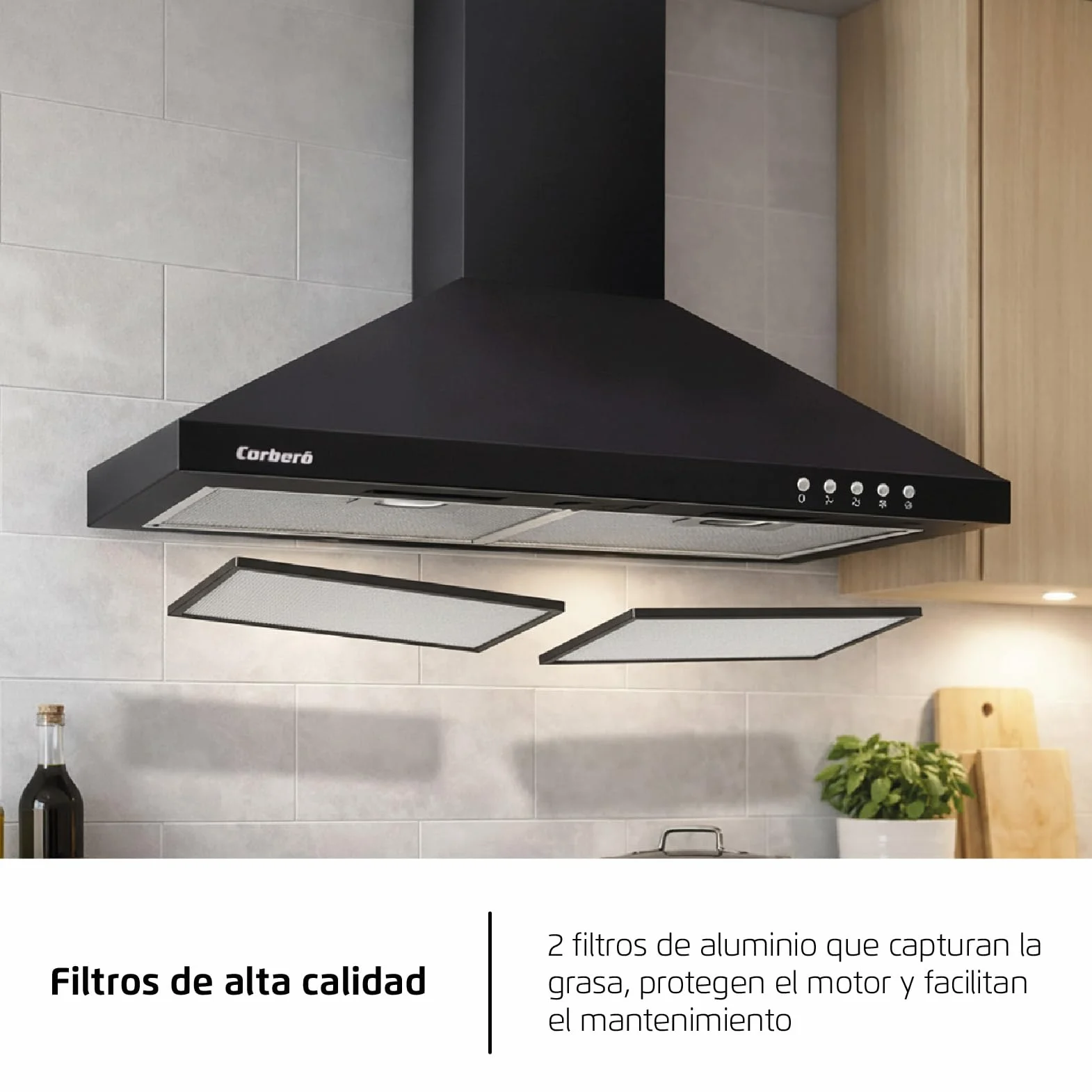 Corberó Campana Extractora Pirámide 60 cm TEIDE636N 375.4 m3/h Negro