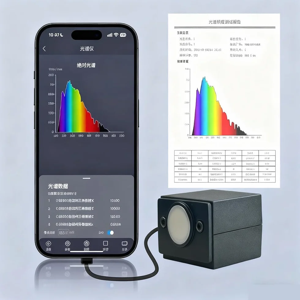 Espectrómetro de mano: medidor de luz de grado de laboratorio para I+D LED y horticultura, mide PPFD, CRI, CCT, Lux, gráfico de espectro