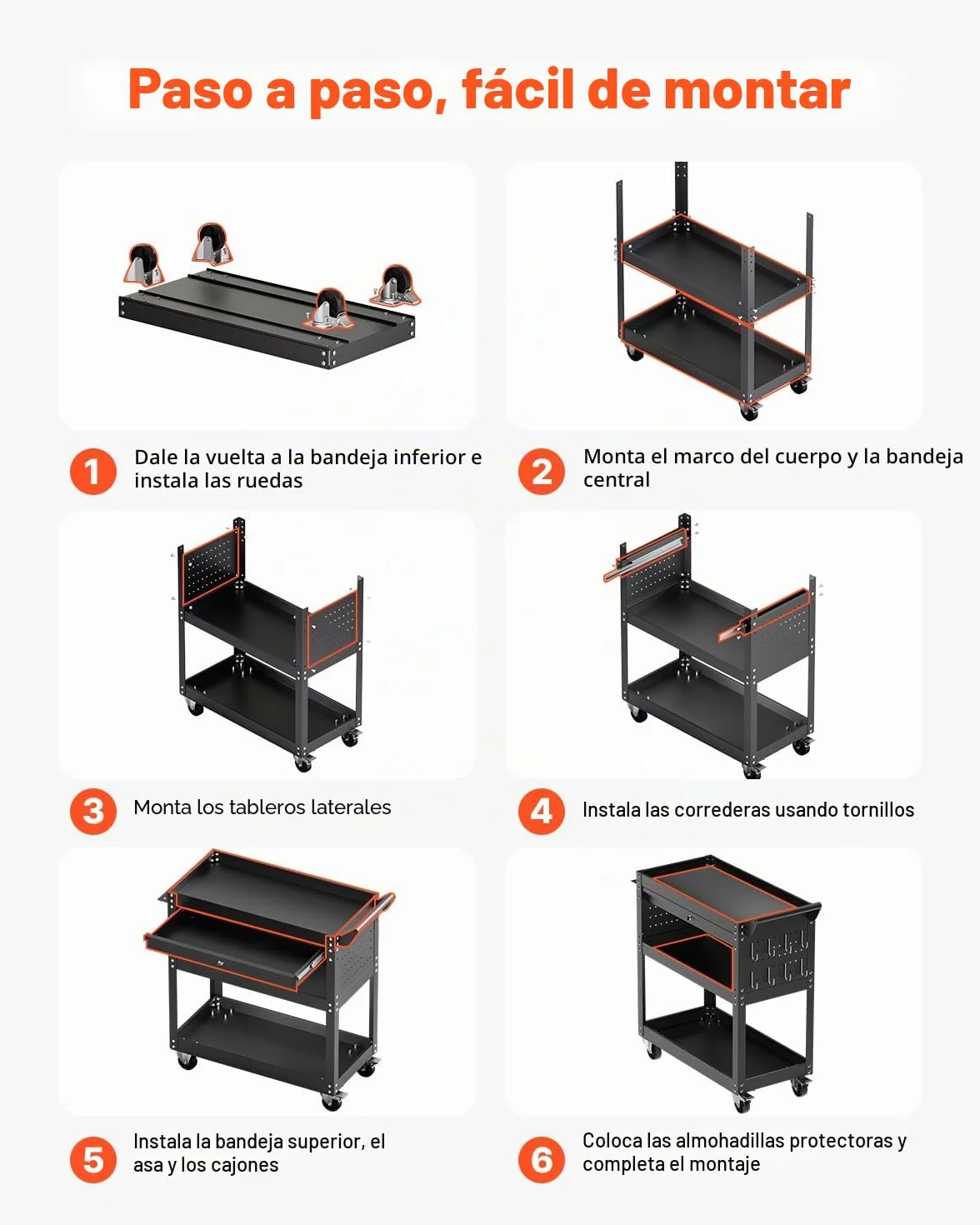 VEVOR Carro de Herramientas, Organizador de Herramientas para Mecánicos de 4 Niveles con Ruedas, Sistema de Bloqueo, Cajón y Tablero Perforado, Carga de 159 kg para Garaje, Almacén y Taller, Negro