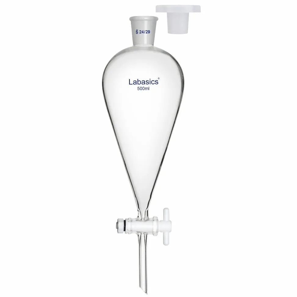 Labasics Vidrio Borosilicato 500 ml Embudo Separador Cónico de Pared Pesada con Juntas 24/29 y Llave de Paso de PTFE