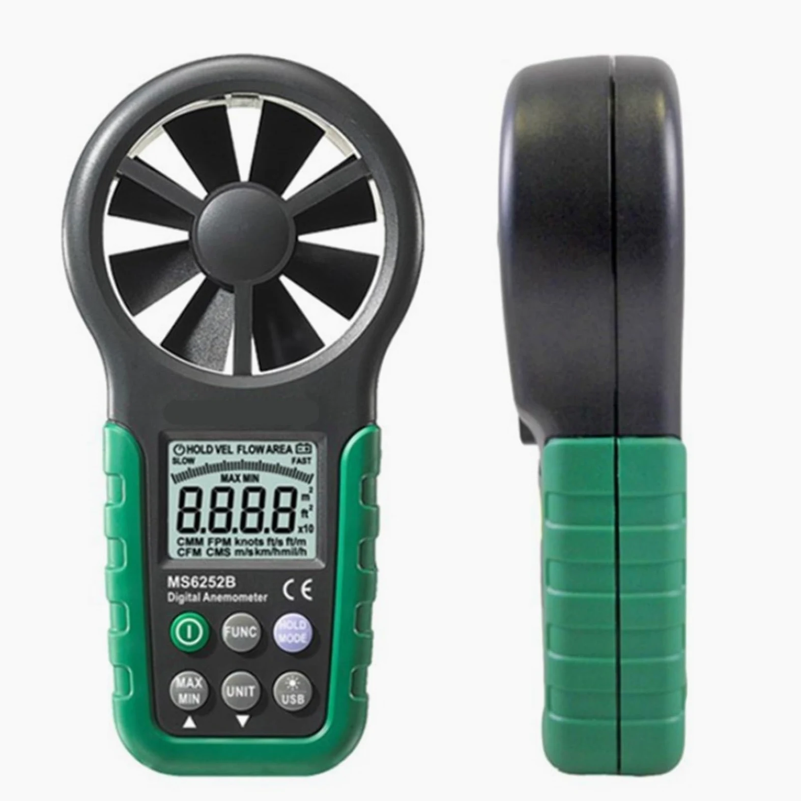 Anemómetro, Anemómetro digital LCD electrónico, medidor de velocidad del viento y volumen aire con pantalla temperatura humedad