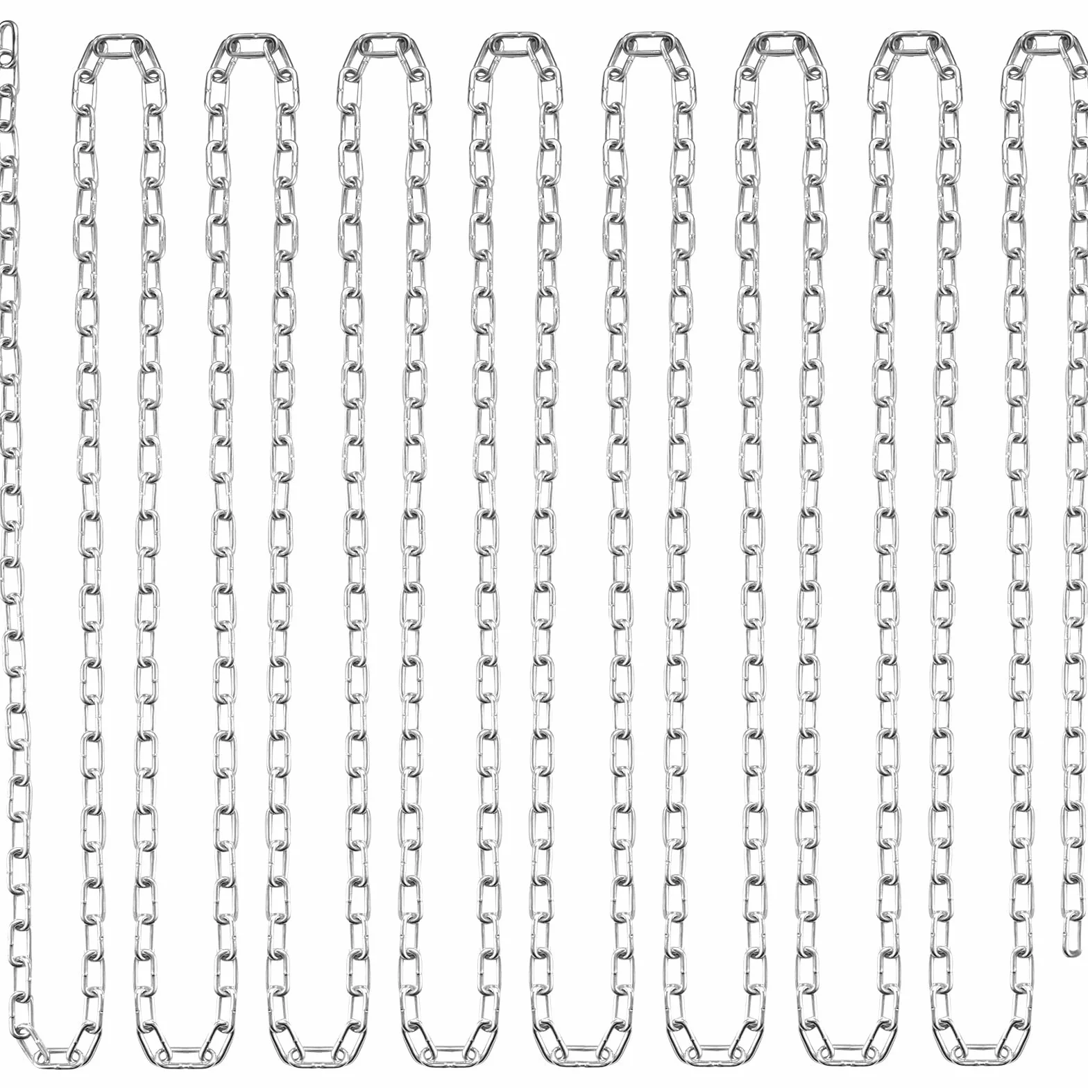 VEVOR Cadena de Eslabones de Acero al Carbono Galvanizado 3mm x 30,48m Cadena Helicoidal de Servicio Pesado Capacidad de Carga de 149 kg Dos Conectores Rápidos Cadena para Remolcar, Colgar, Acampar